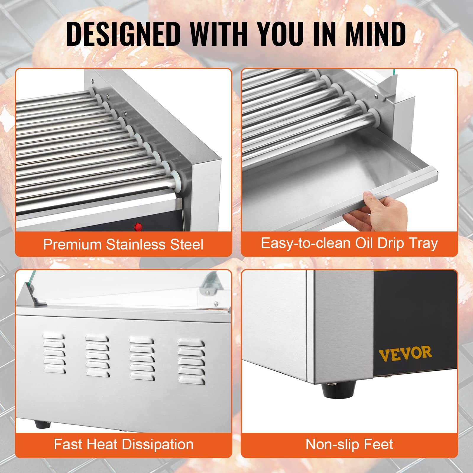 VEVOR hot dog roller dual temperature control front panel