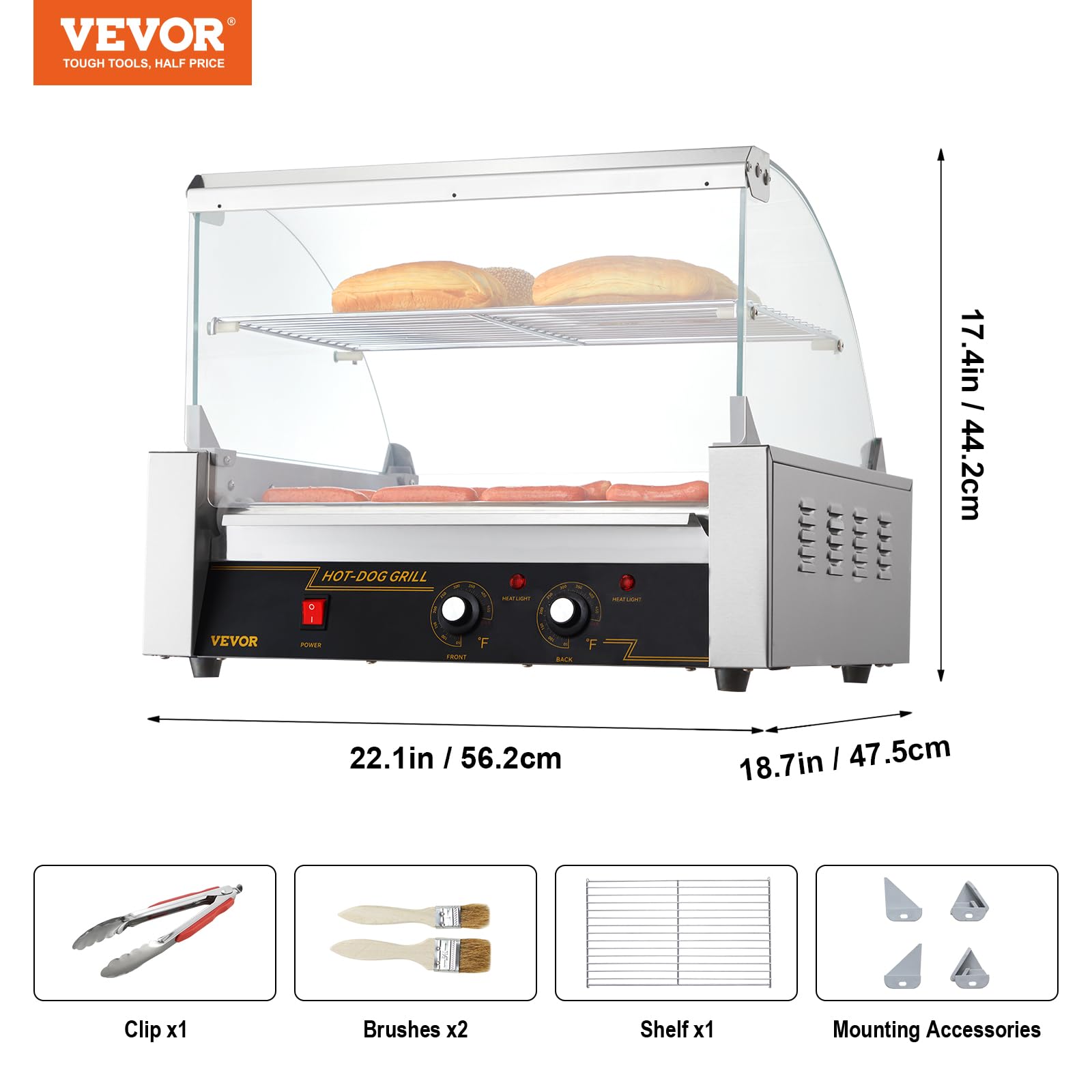 VEVOR hot dog roller cover and LED light hood
