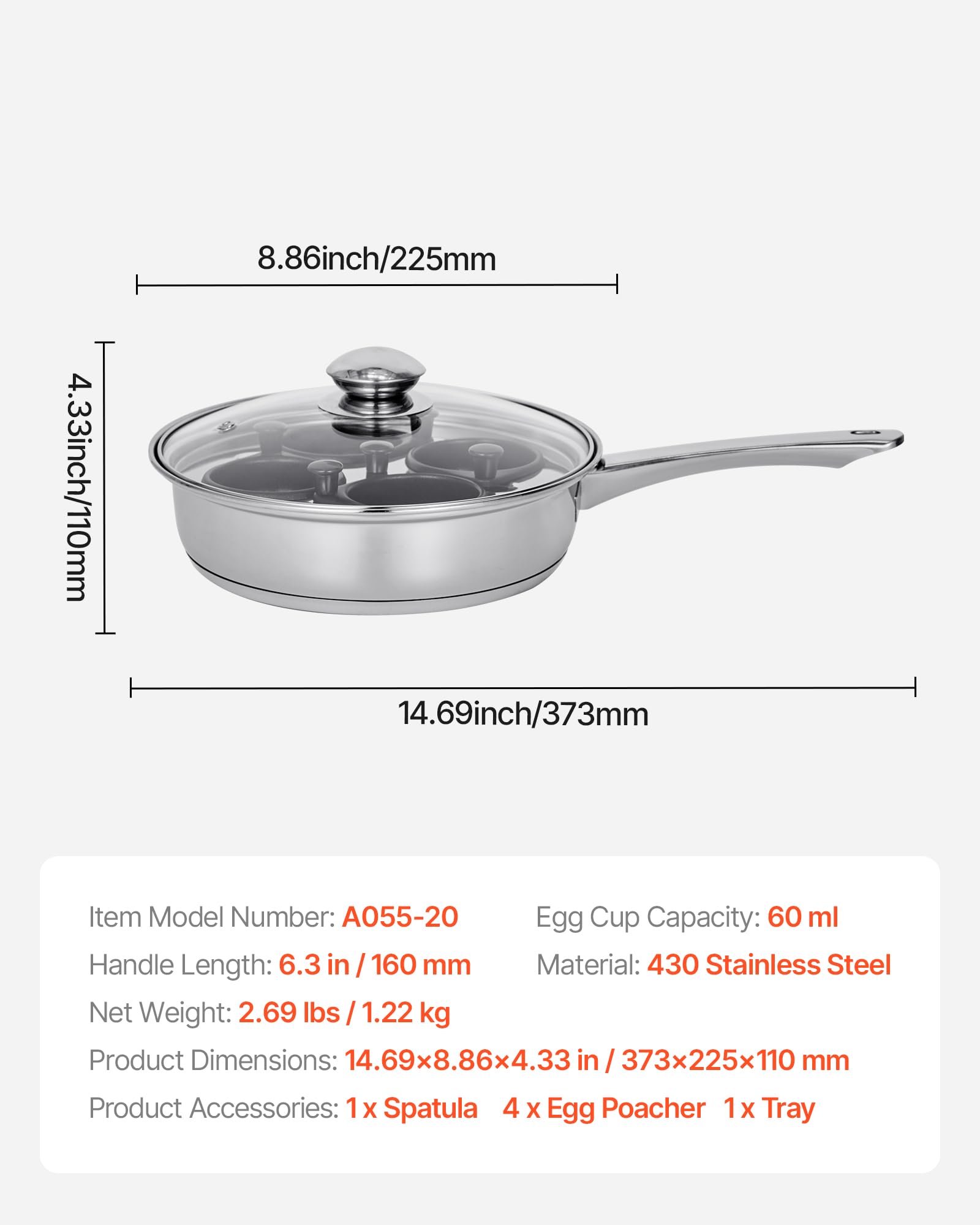 Induction compatible egg poacher pan made of stainless steel