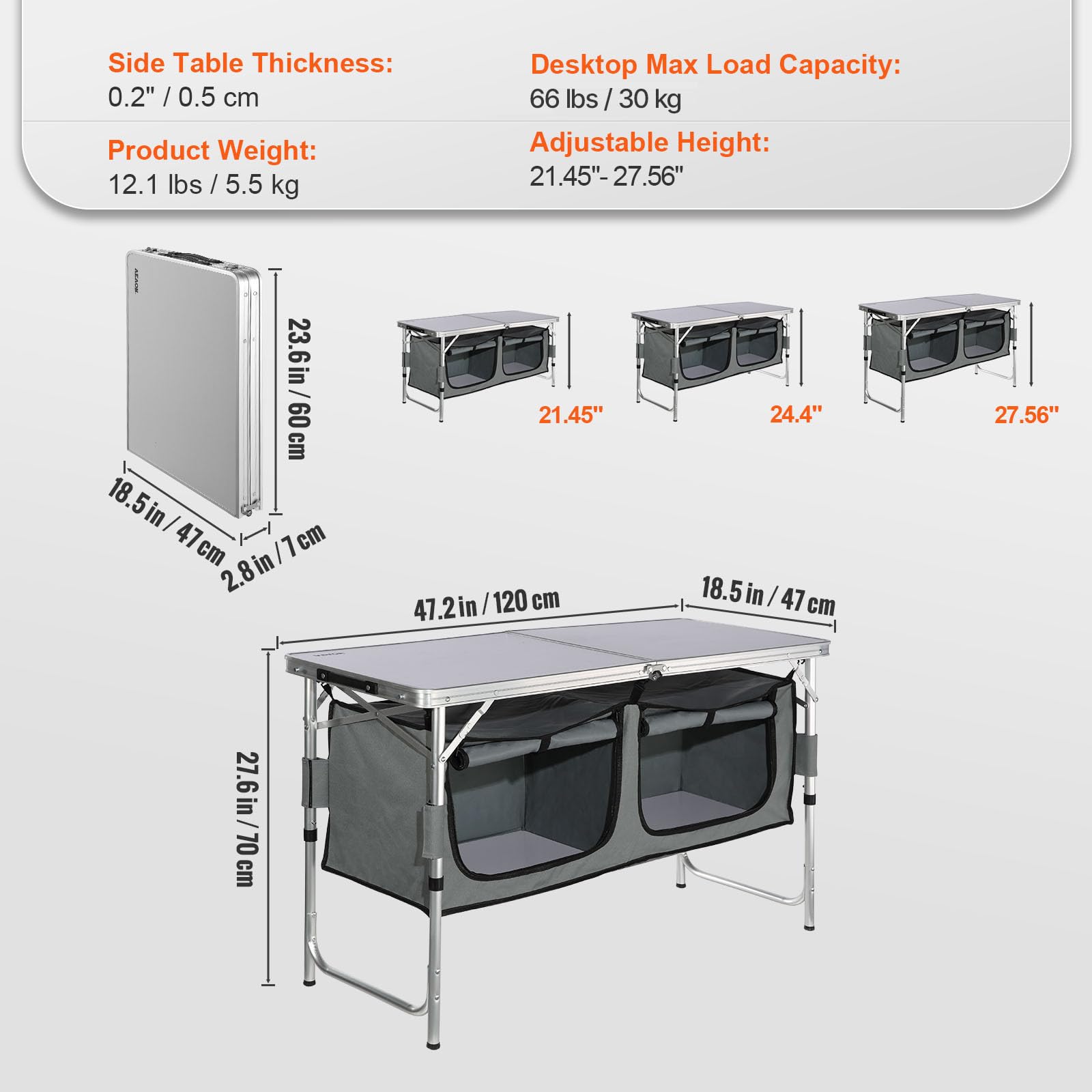 Compact portable camp cooking table fits in oxford bag