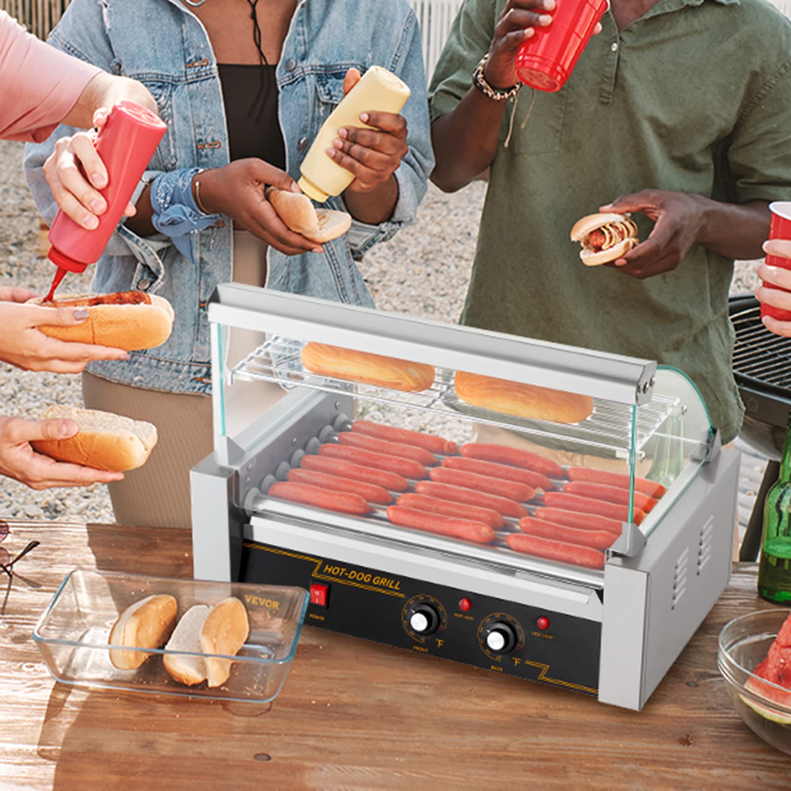 Removable oil drip tray for easy cleaning on VEVOR hot dog roller