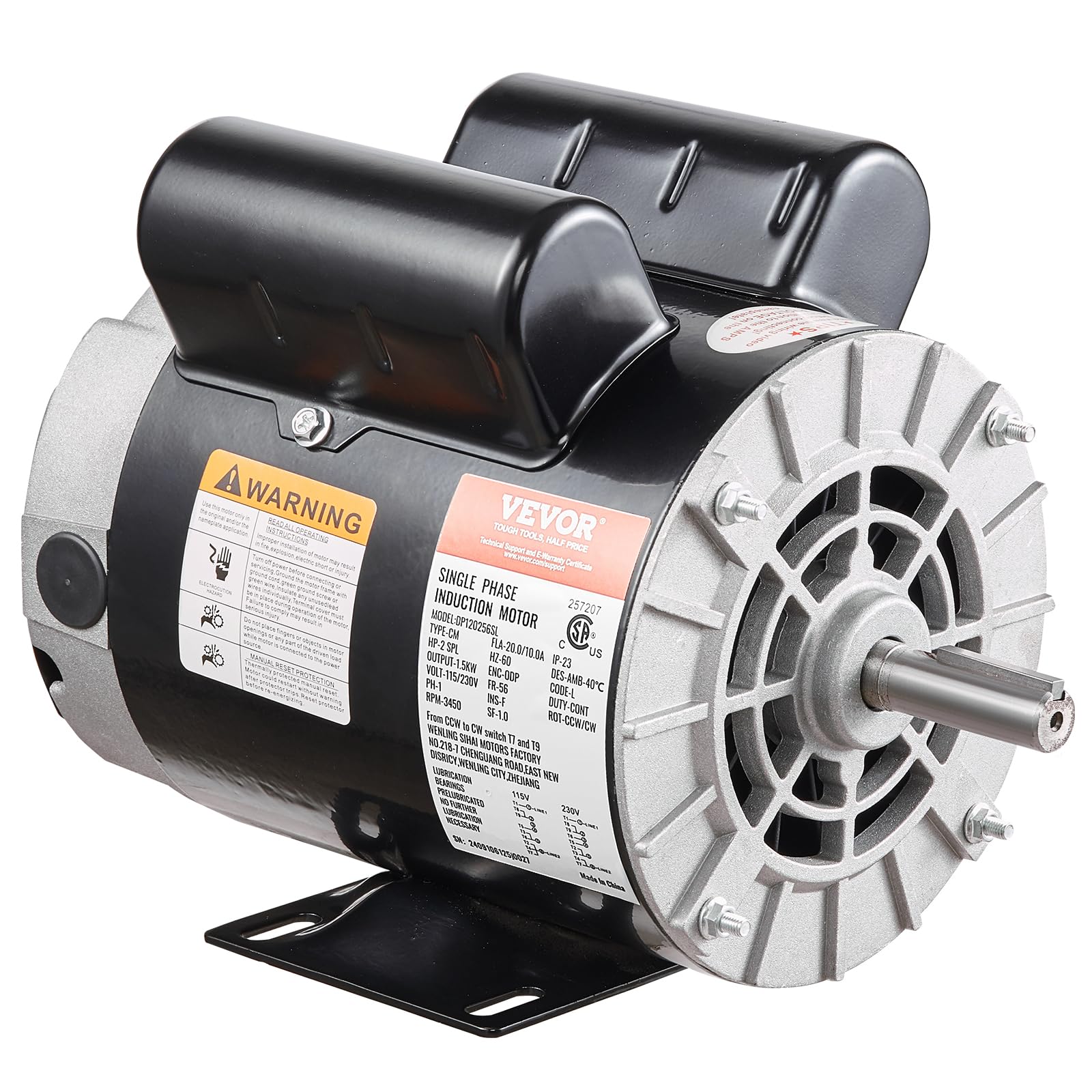 VEVOR 2HP air compressor electric motor for single phase use