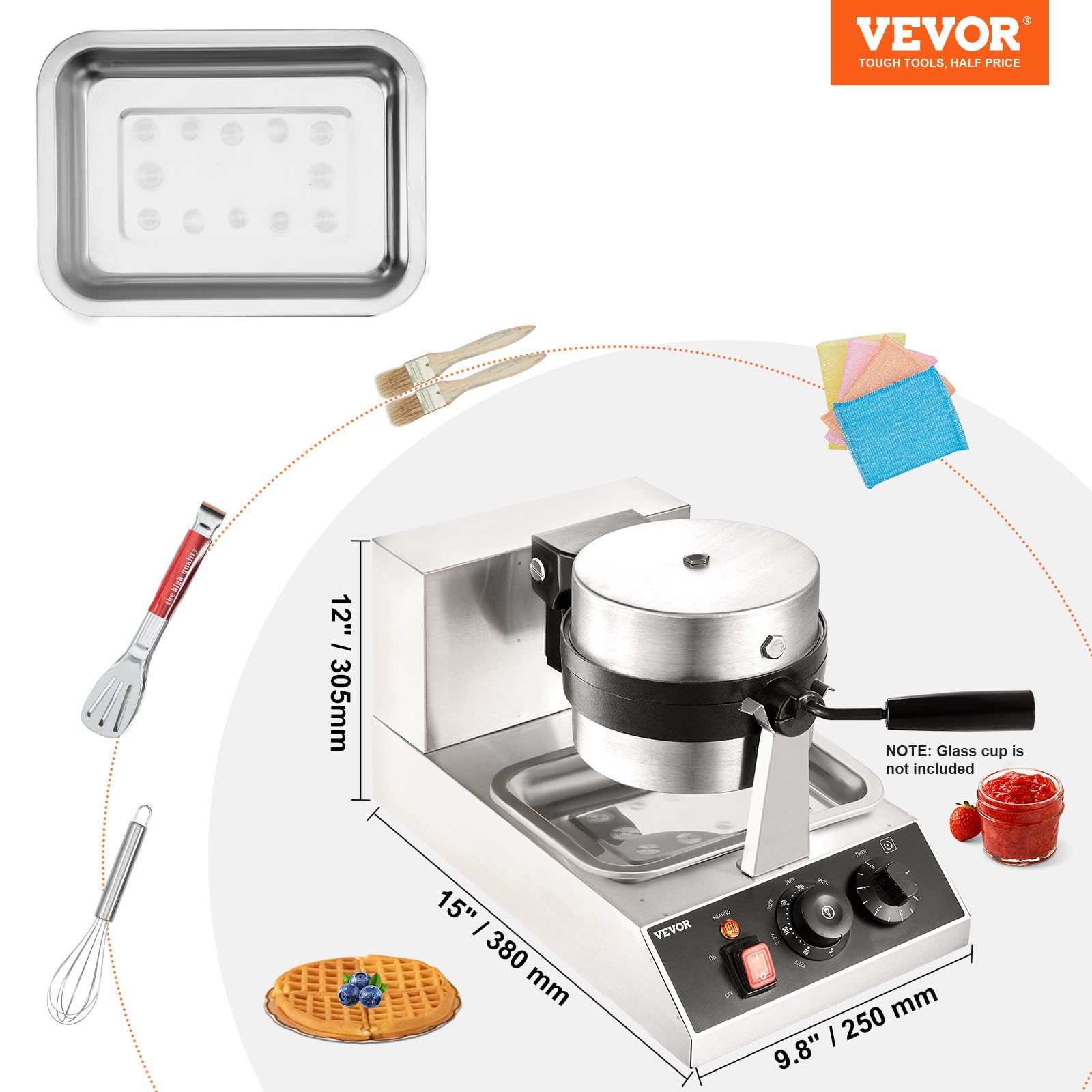 Non-stick teflon-coated baking pan on VEVOR waffle maker 122-572F temperature range
