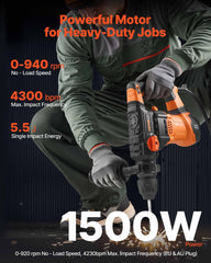 VEVOR rotary hammer drill SDS-Plus chuck and 4 function modes