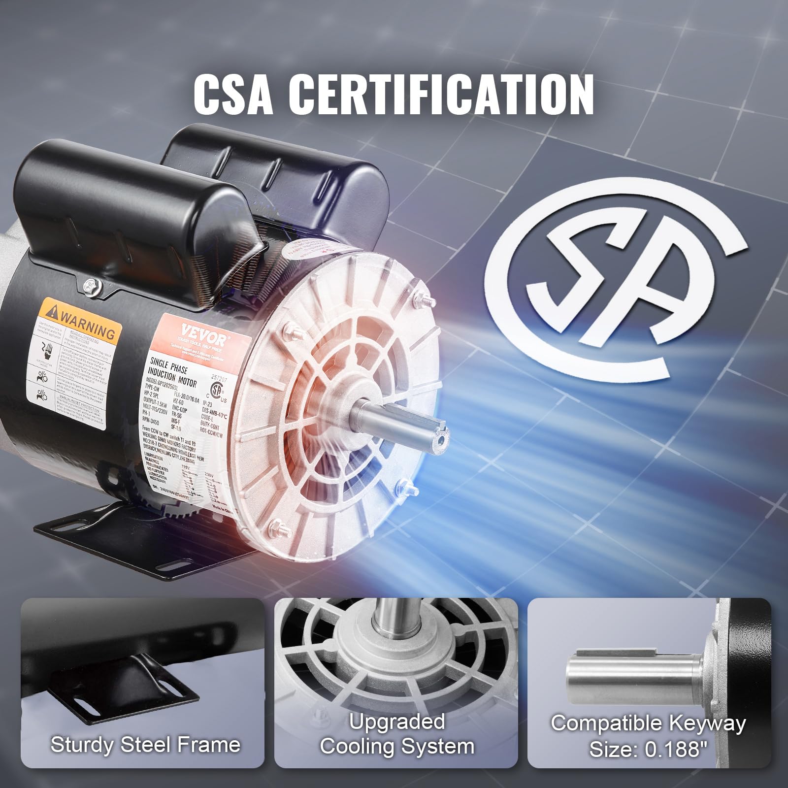 Dual rotation CCW CW reversible motor by VEVOR