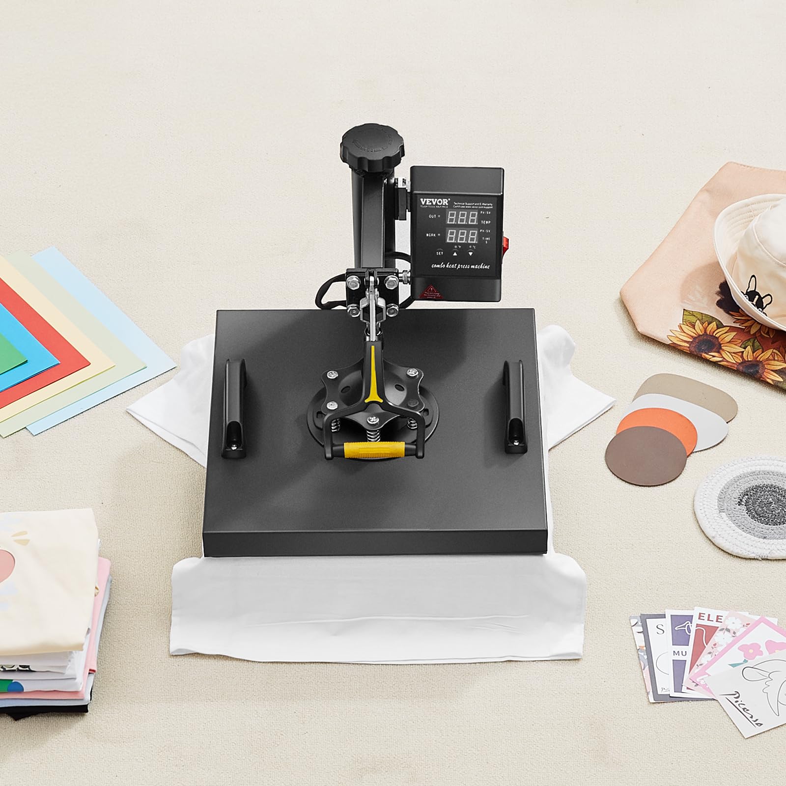 Textile and accessory compatibility including cotton and HTV on VEVOR press