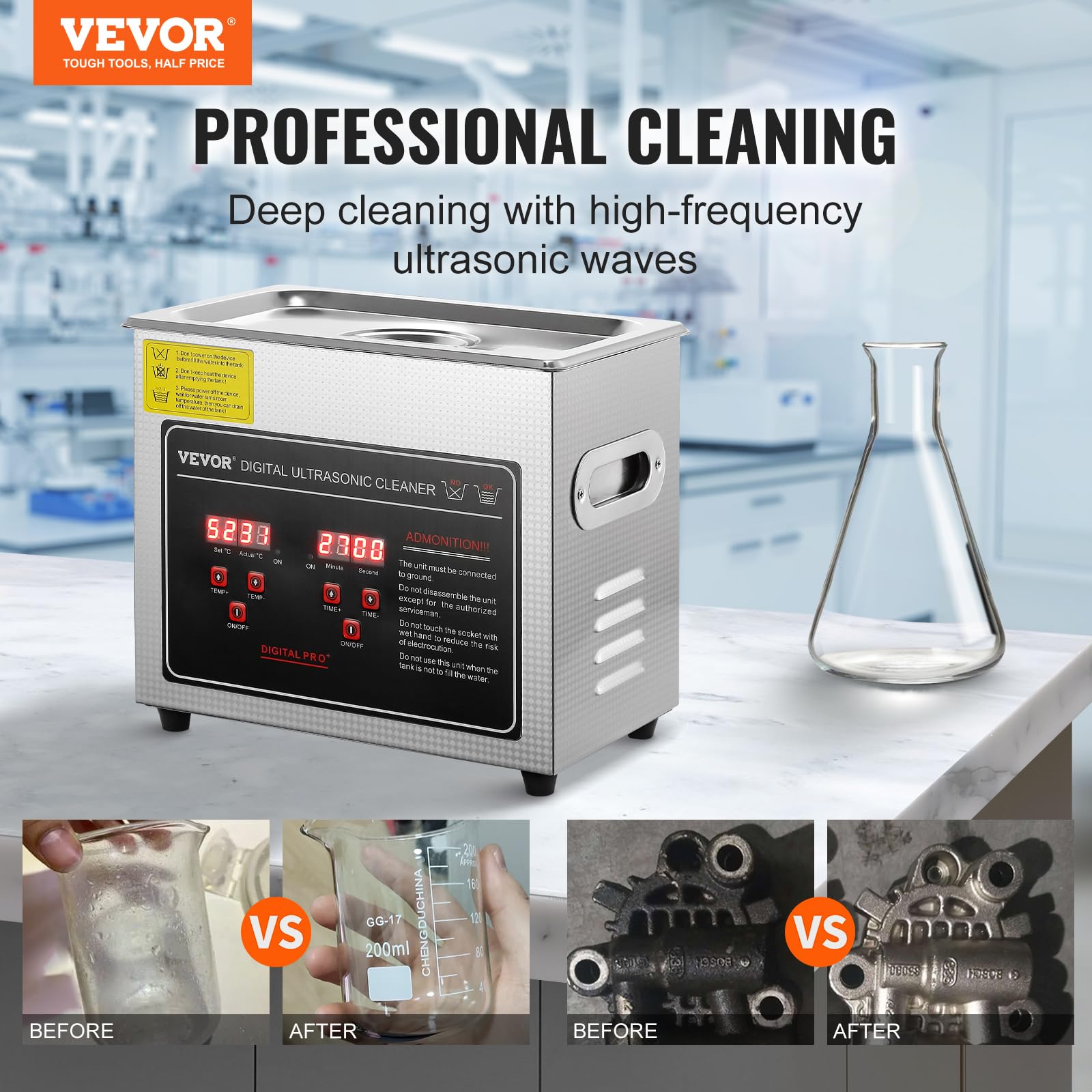 SUS304 stainless steel tank and basket inside VEVOR cleaner