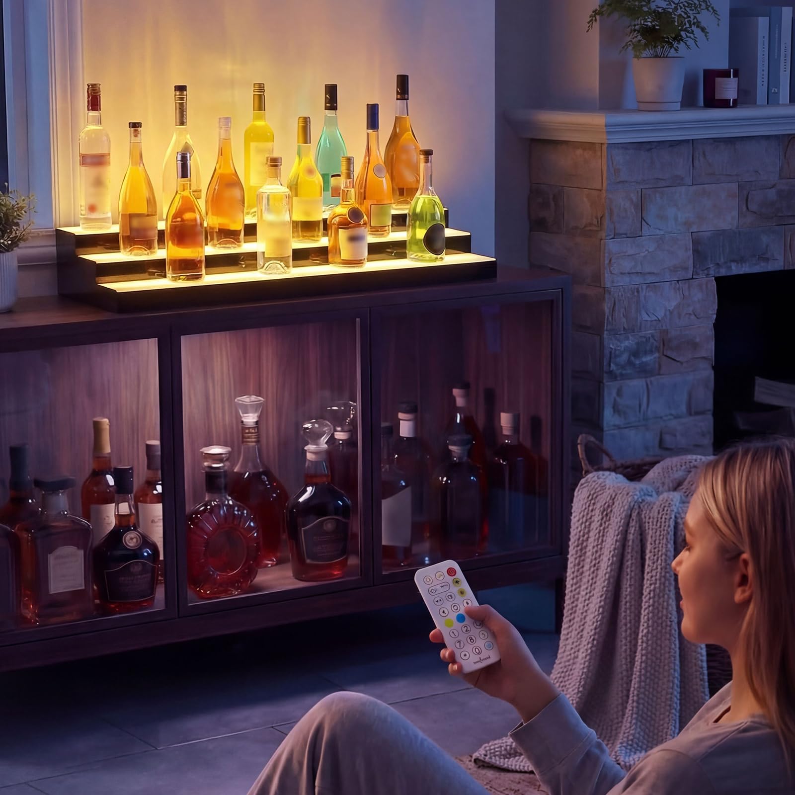 Wall outlet powered liquor display for consistent illumination