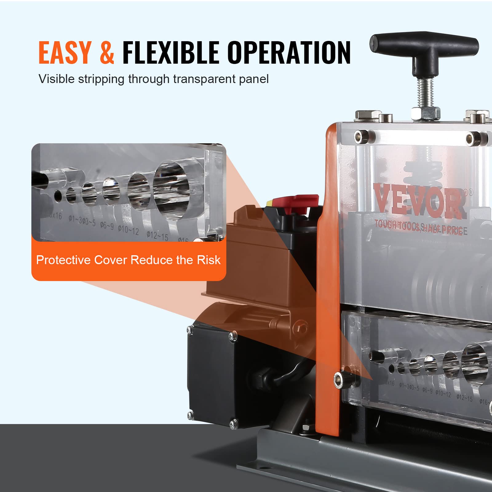 Blade adjustment for 1.5 mm to 25 mm wires on VEVOR stripper