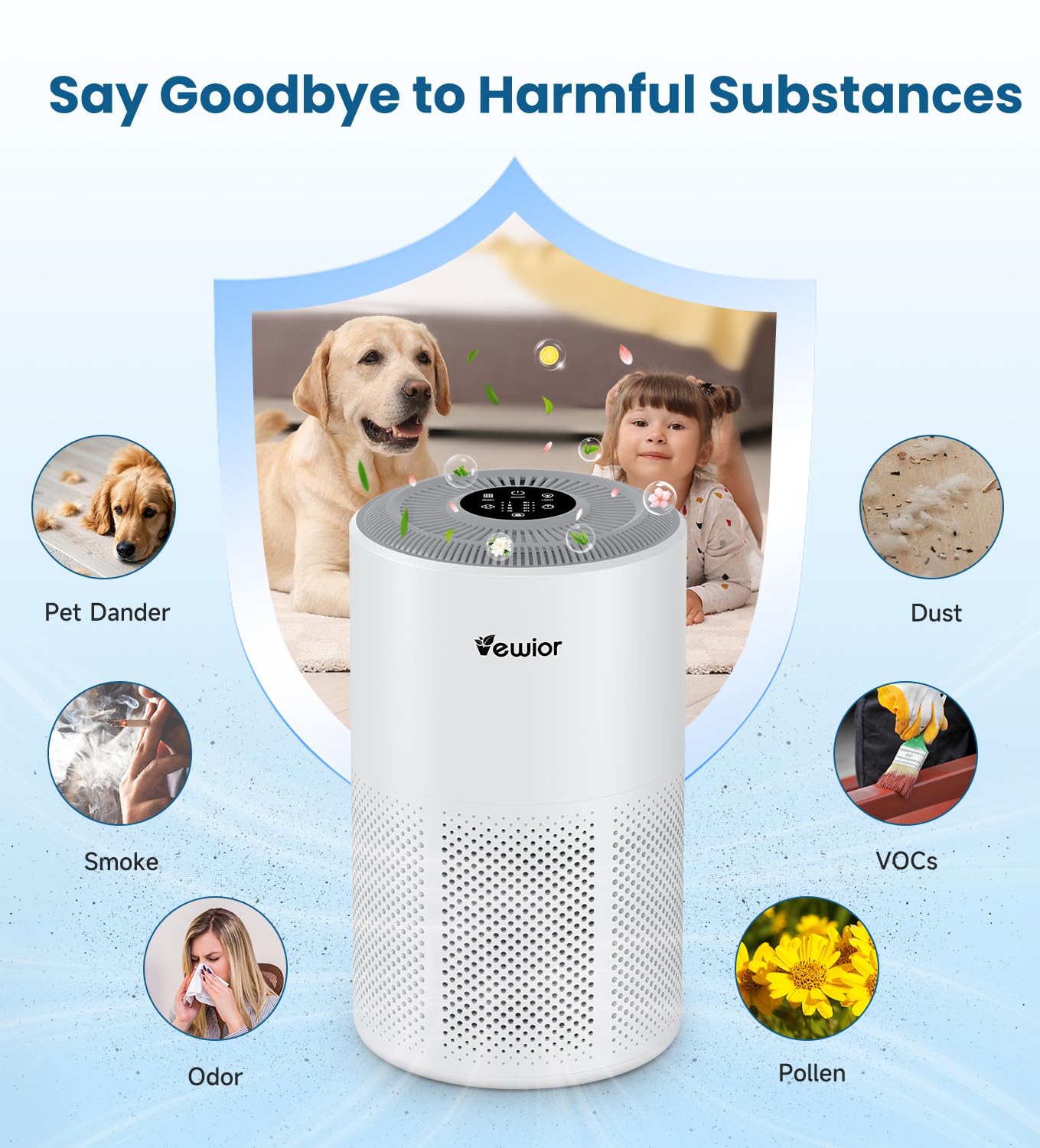 4 fan speeds and sleep mode on VEWIOR D10N purifier