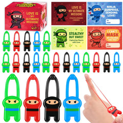 VHDQllAW 24Pcs Valentine ninja toys with cards set