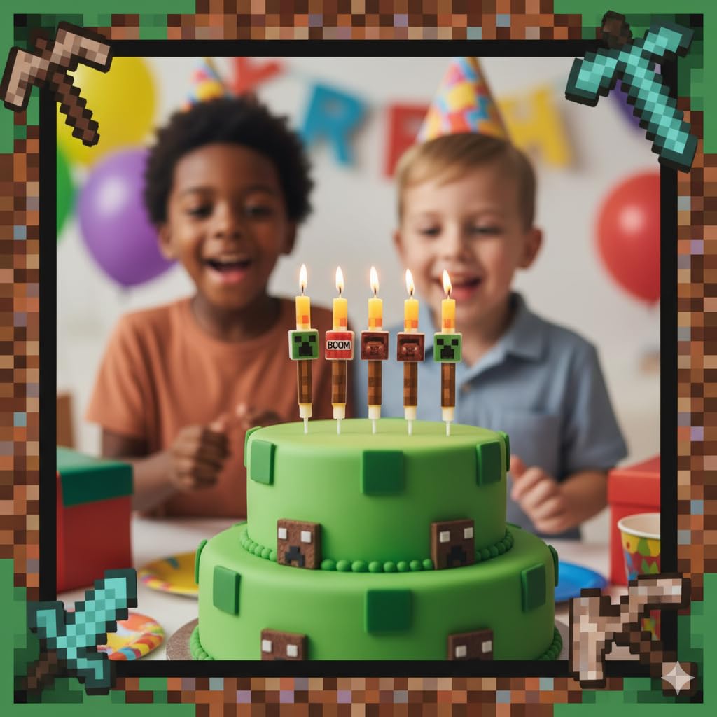Candles sized for cakes cupcakes and desserts in pixel miner theme
