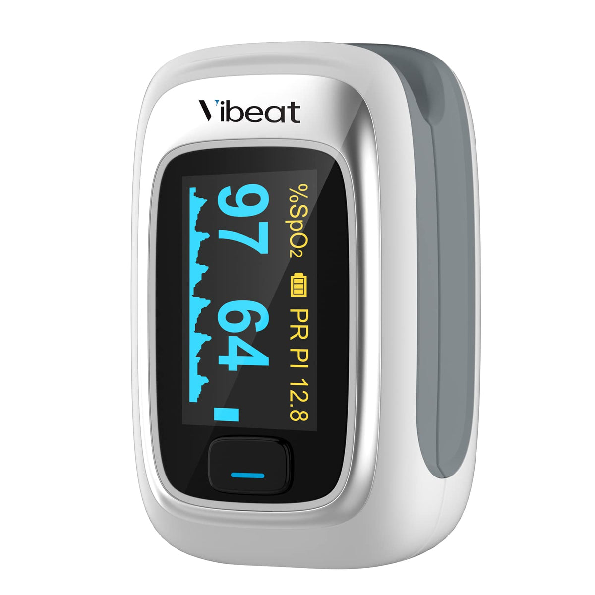 Vibeat Fingertip Pulse Oximeter with OLED display in hand