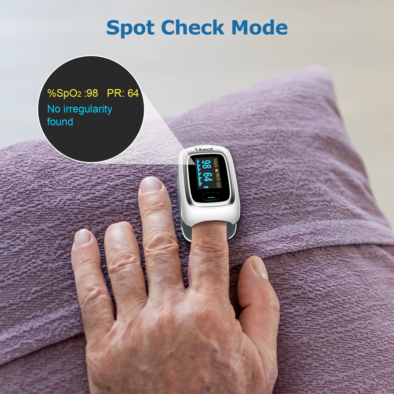 Vibeat oximeter perfusion index and pulse waveform display