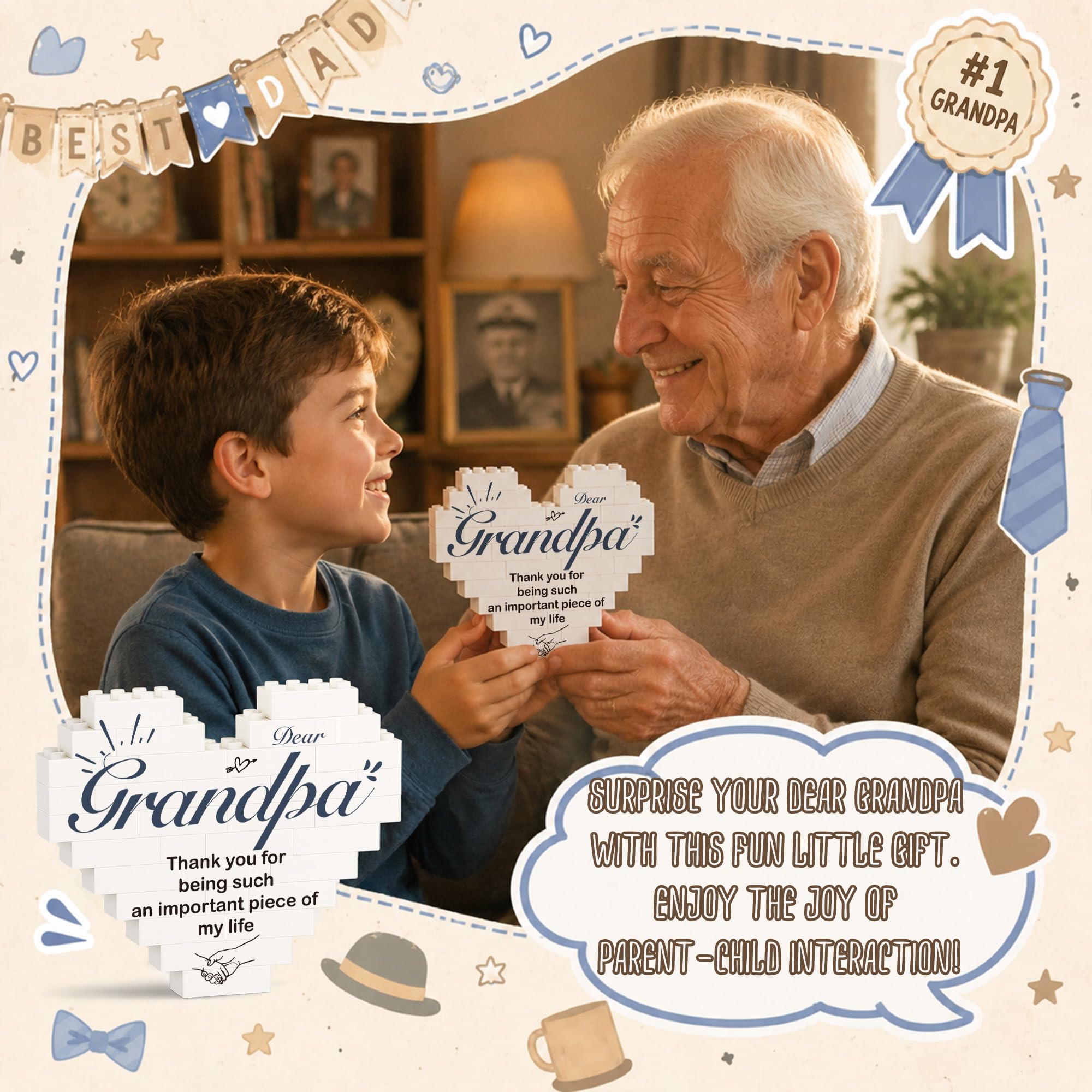 Vibrant tabletop decor for grandpa on desk or shelf