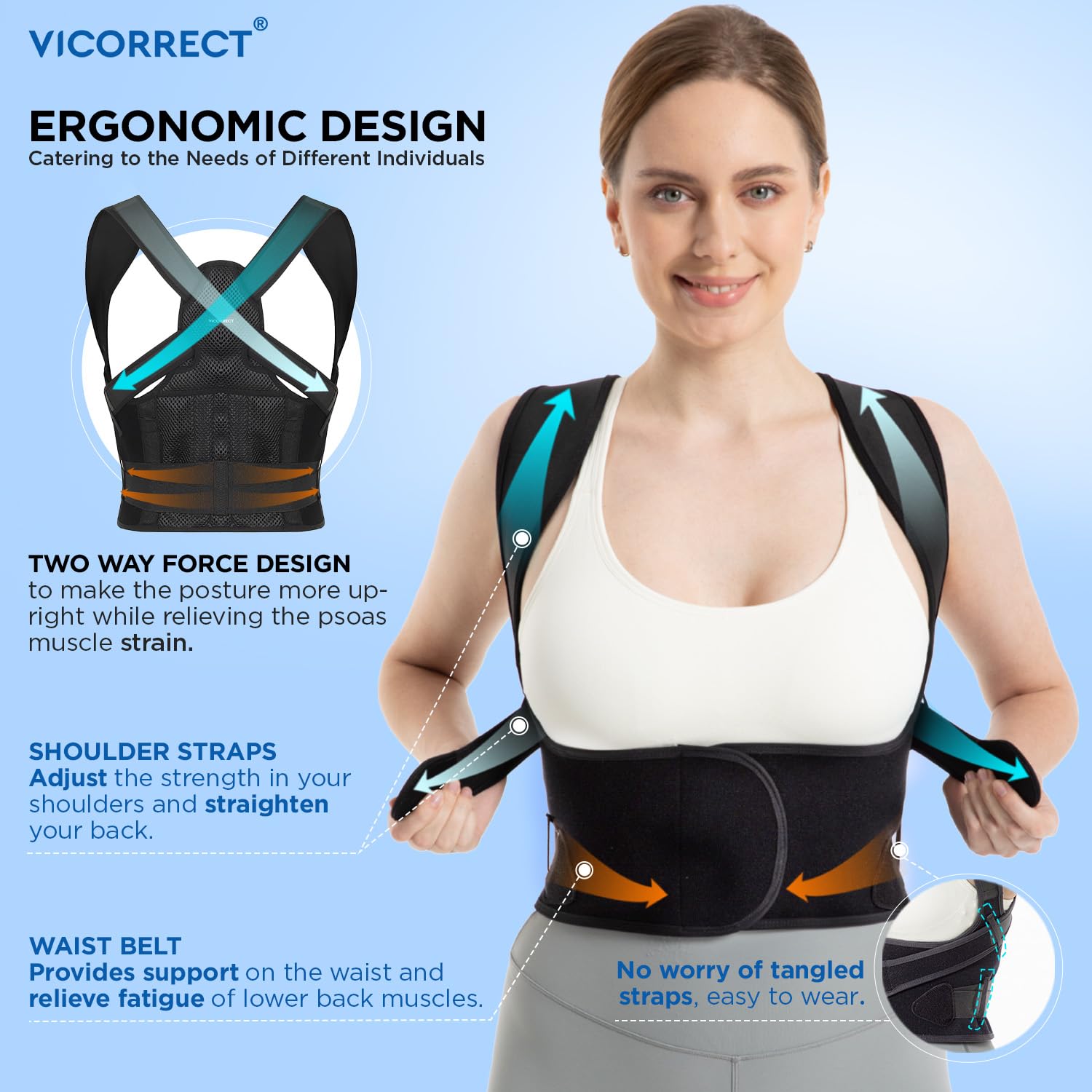 Back support brace unisex fit with Vicorrect