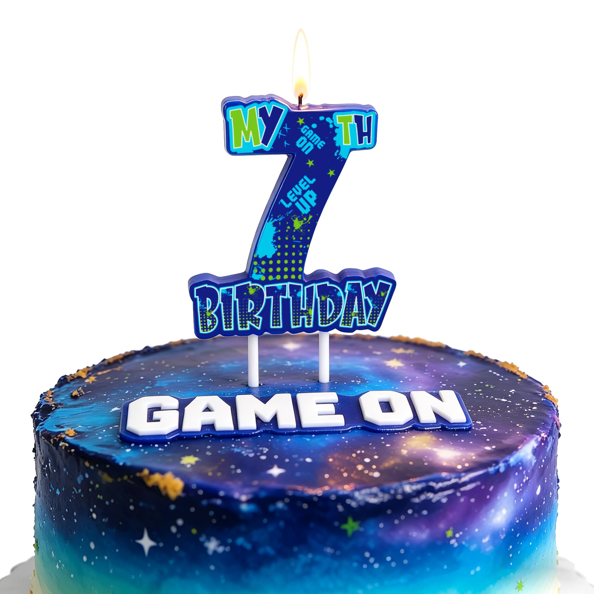 Video Game Birthday Number 7 Candle cake topper size 3.54 x 3.23 inches