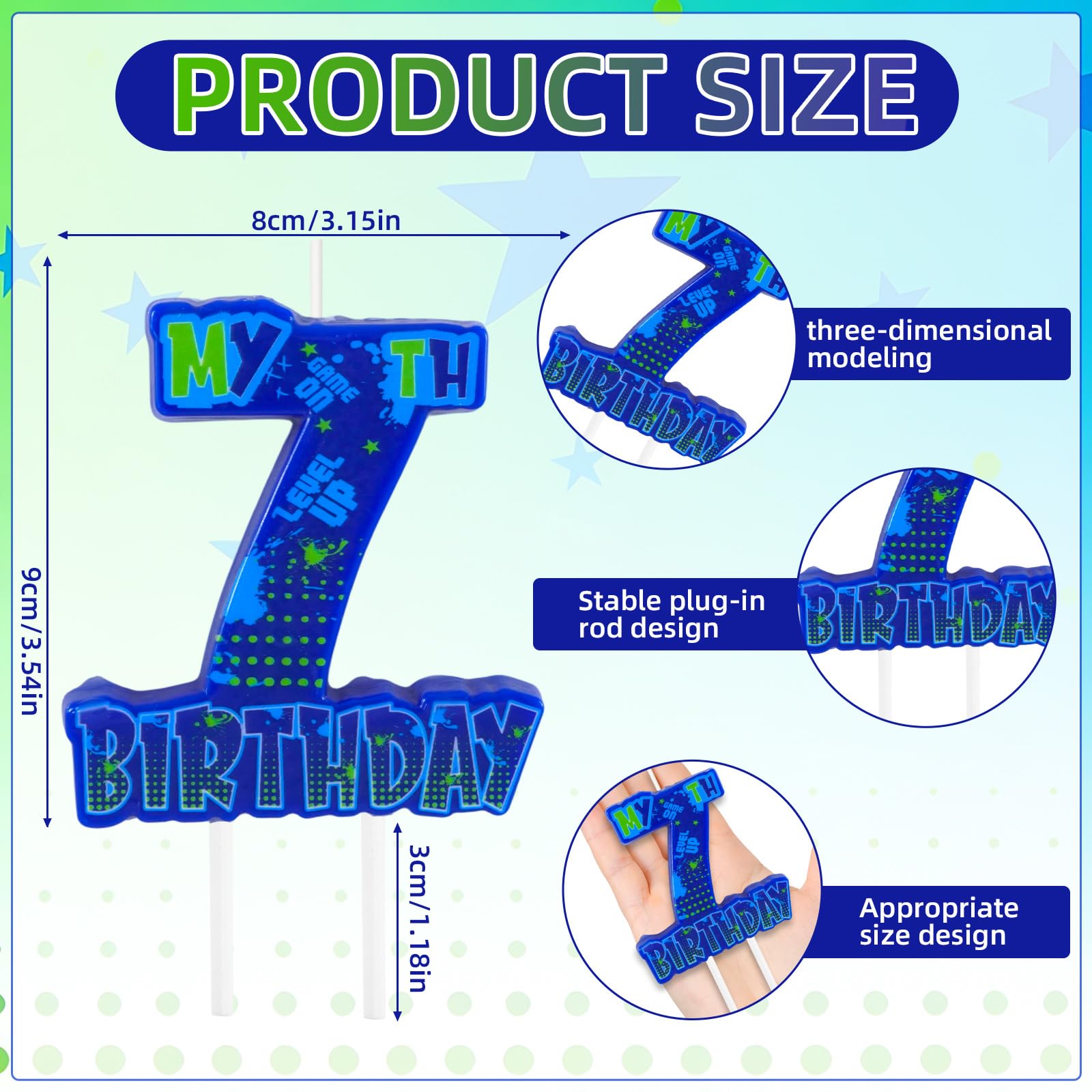 Video game birthday Number 7 Candle fits standard cakes