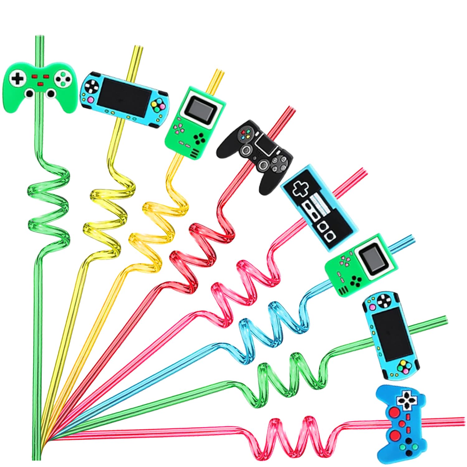 Video Game Party Favors 24 pack game controller curly straws