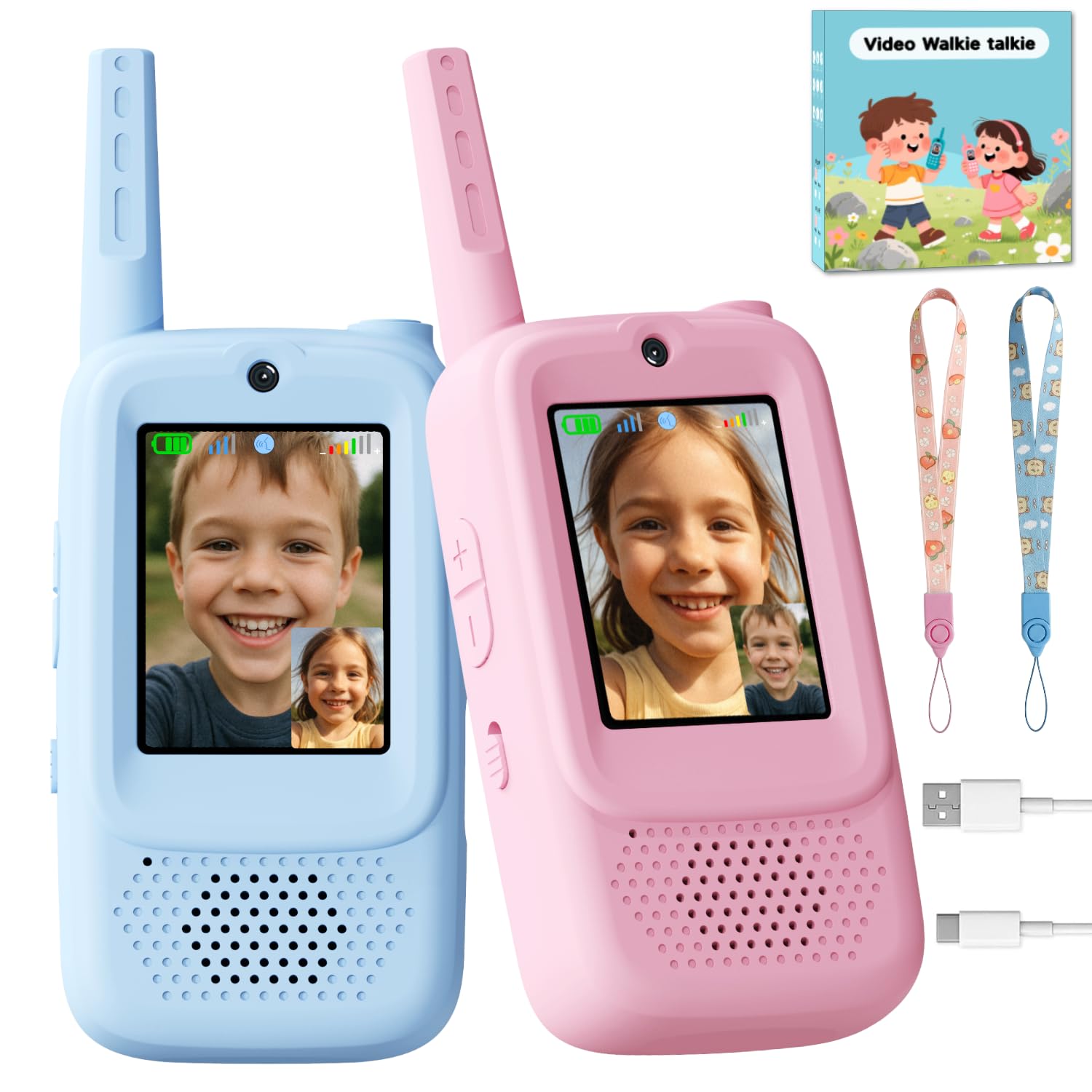 Blue and pink Video Walkie Talkies for Kids 2 Pack