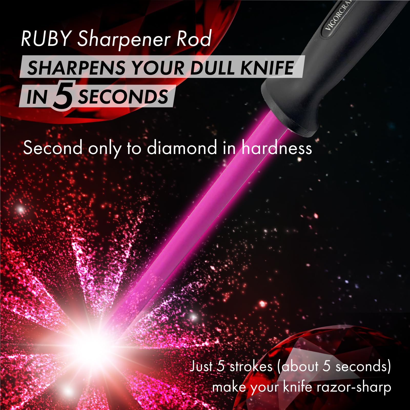 Ruby sharpening rod by VIGORCRAFT for high hardness blades