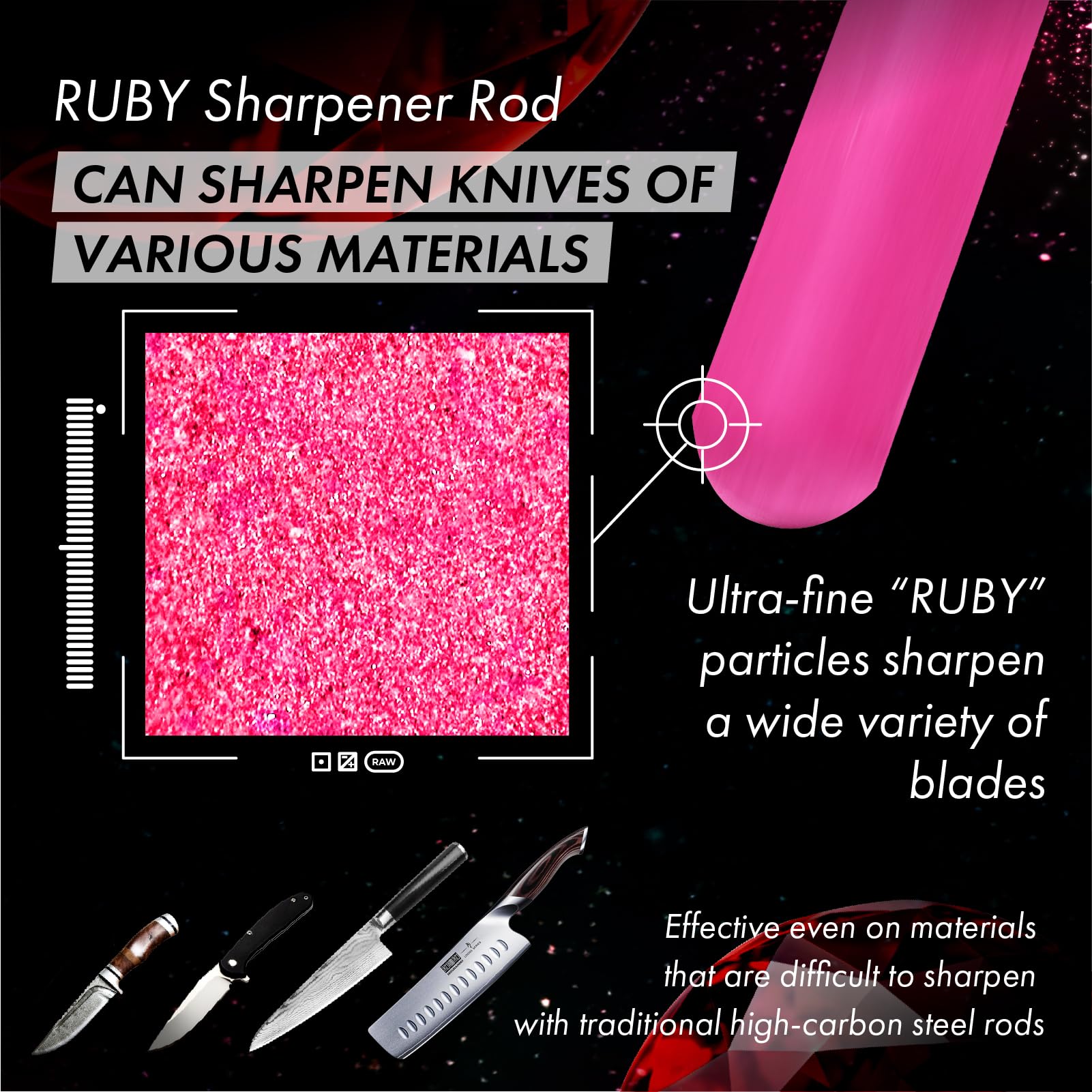 VIGORCRAFT ruby sharpener rod ergonomic handle closeup