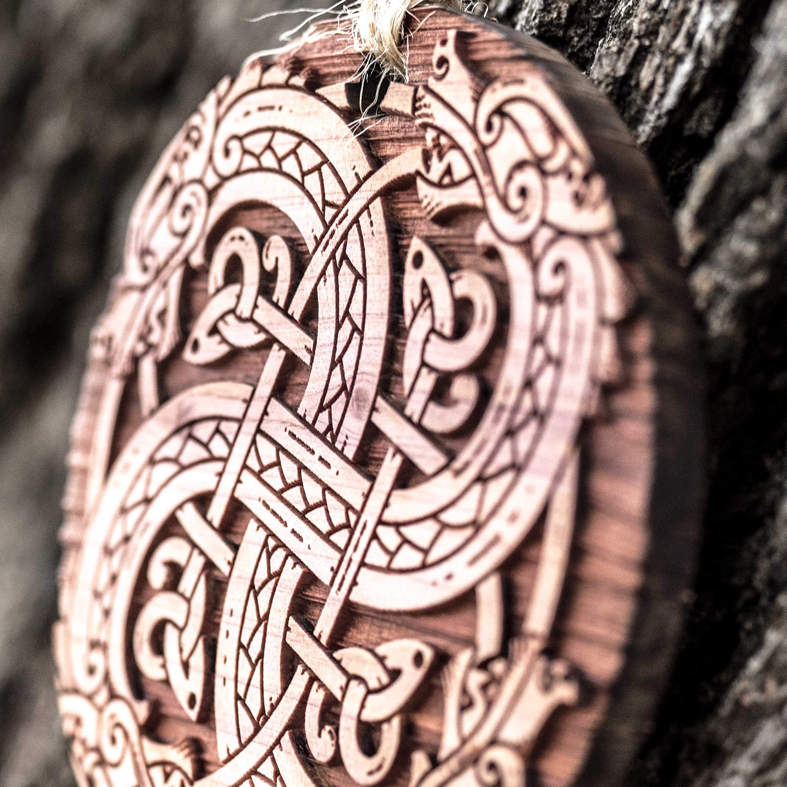 Viking Dragon Knot design cedar ornament 3x3in