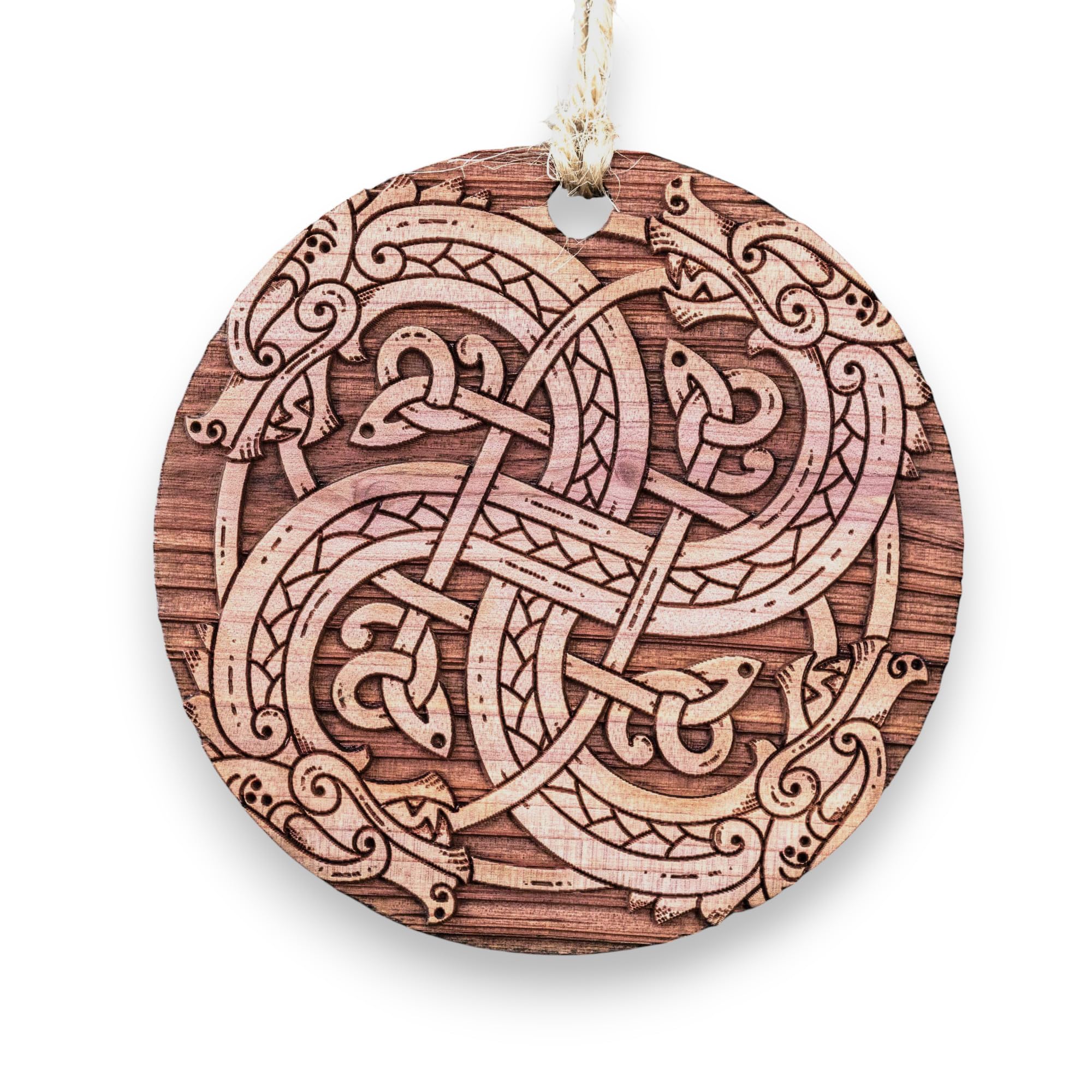 Viking Dragon Knot raw cedar ornament 3x3in with laser engraving