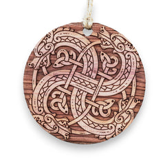 Viking Dragon Knot raw cedar ornament 3x3in with laser engraving