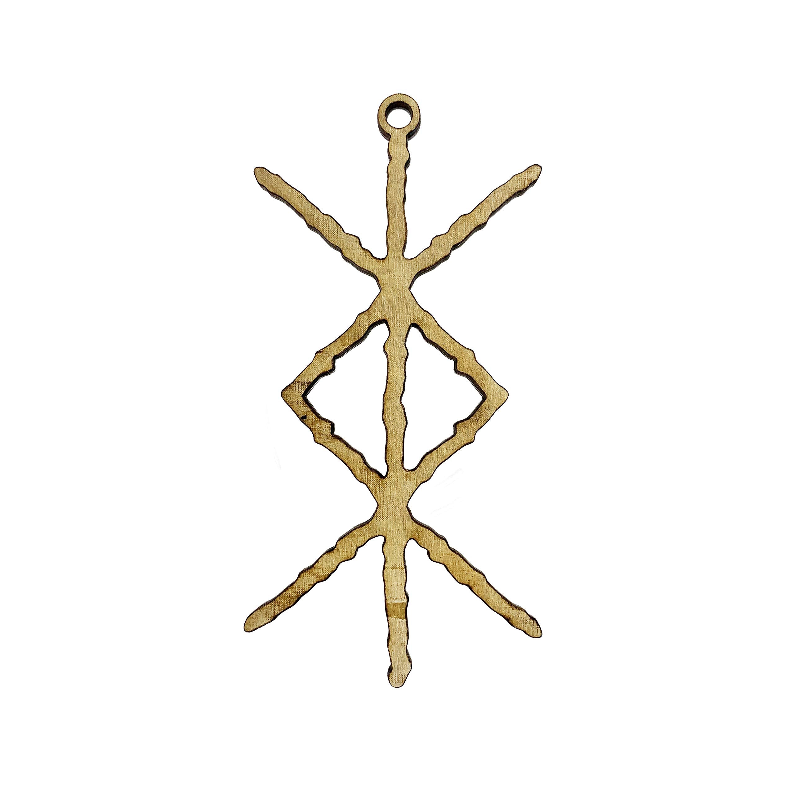 Viking rune ornament maple wood on display