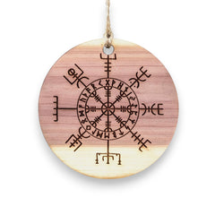 Viking Vegvisir Aegishjalmur raw cedar ornament 3x3in