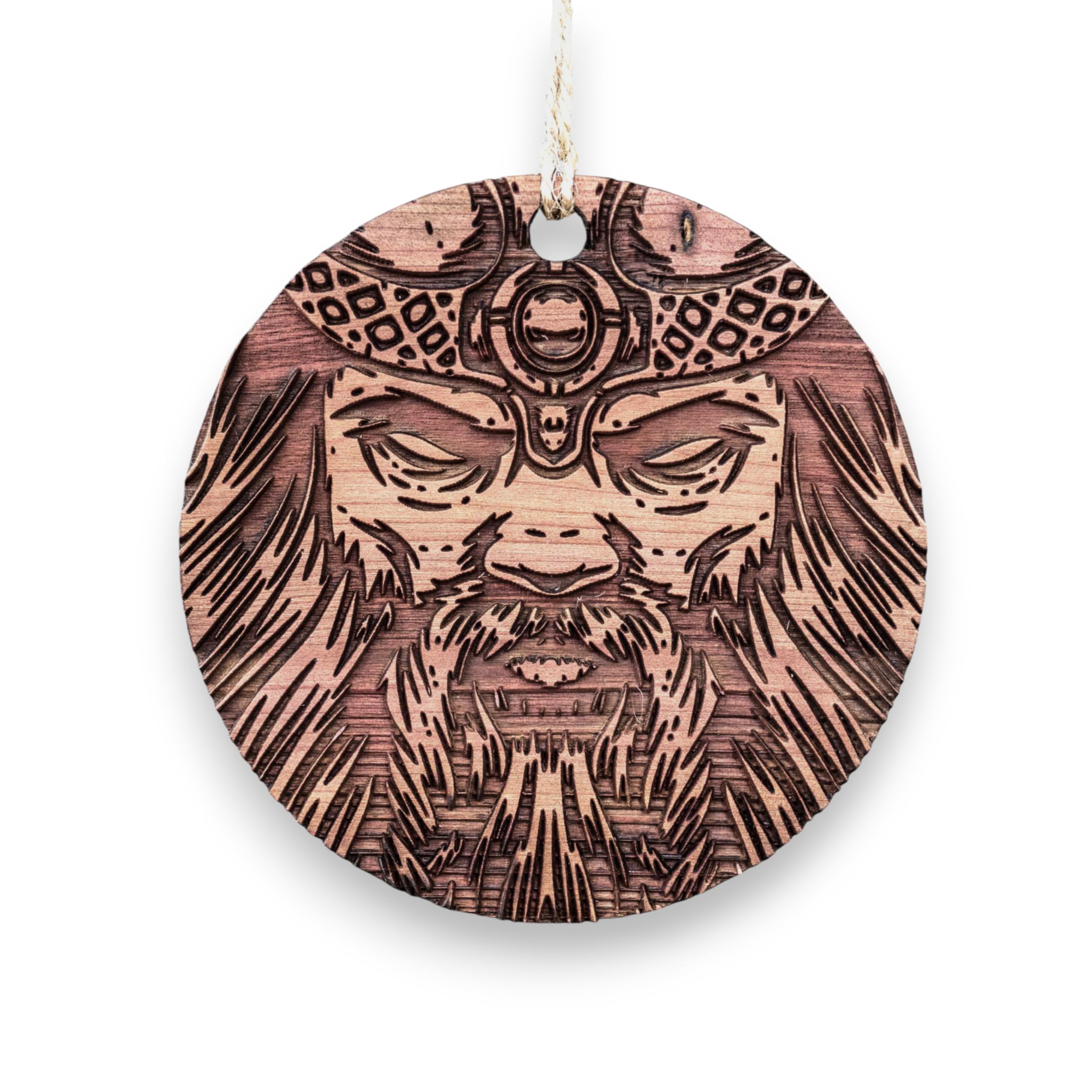 Viking Warrior raw cedar ornament 3x3in image 1