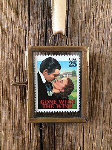 Brass frame display with gold hanging ribbon for Gone With The Wind stamp