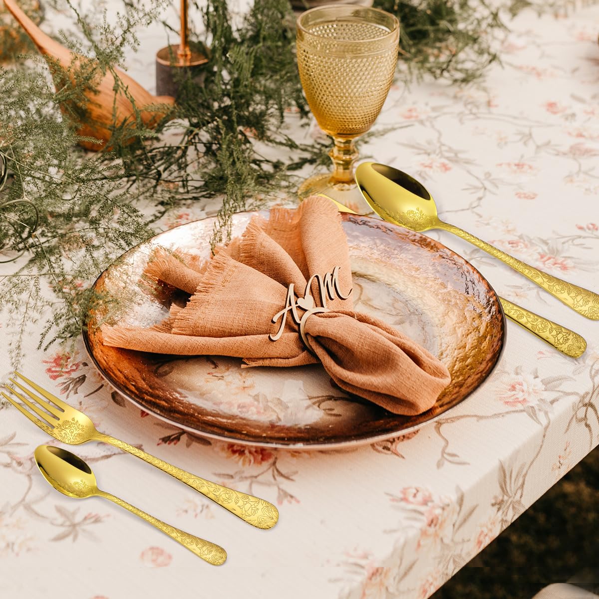 Vintage floral embossed gold flatware image