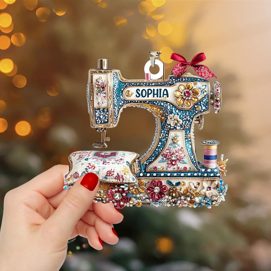 Vintage-inspired sewing machine ornament for Christmas decor