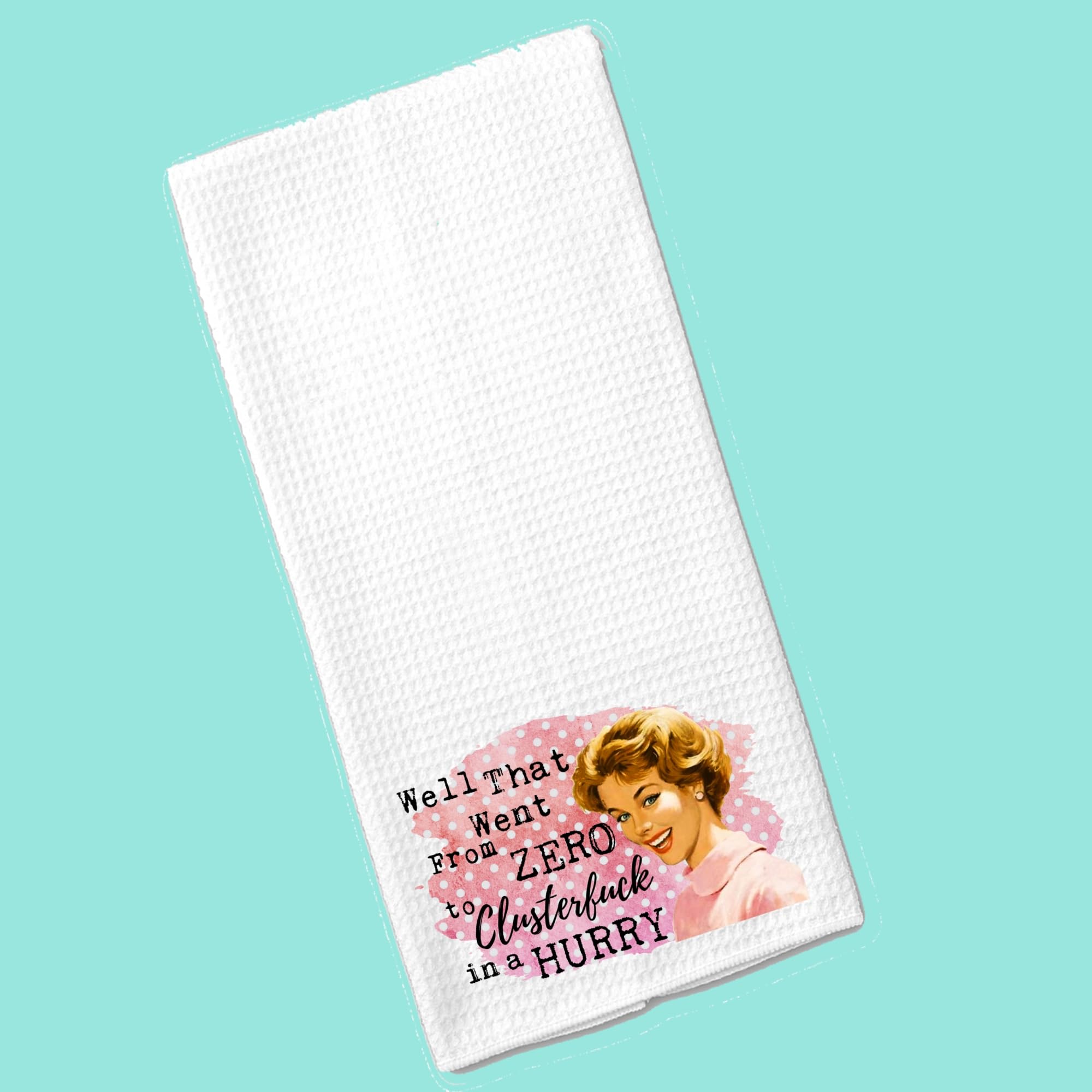 Vintage 1950s housewife pinup design towel
