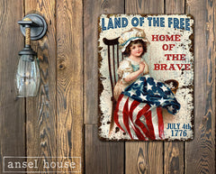 Vintage Primitive JULY 4TH Betsy Ross metal sign 9x12 with side holes