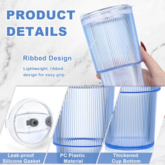 Vintage ribbed drinking glass tumbler with straw and brush
