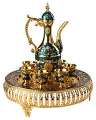 Vintage Turkish Coffee and Tea Pot Set for 6 with crystal accents and tray
