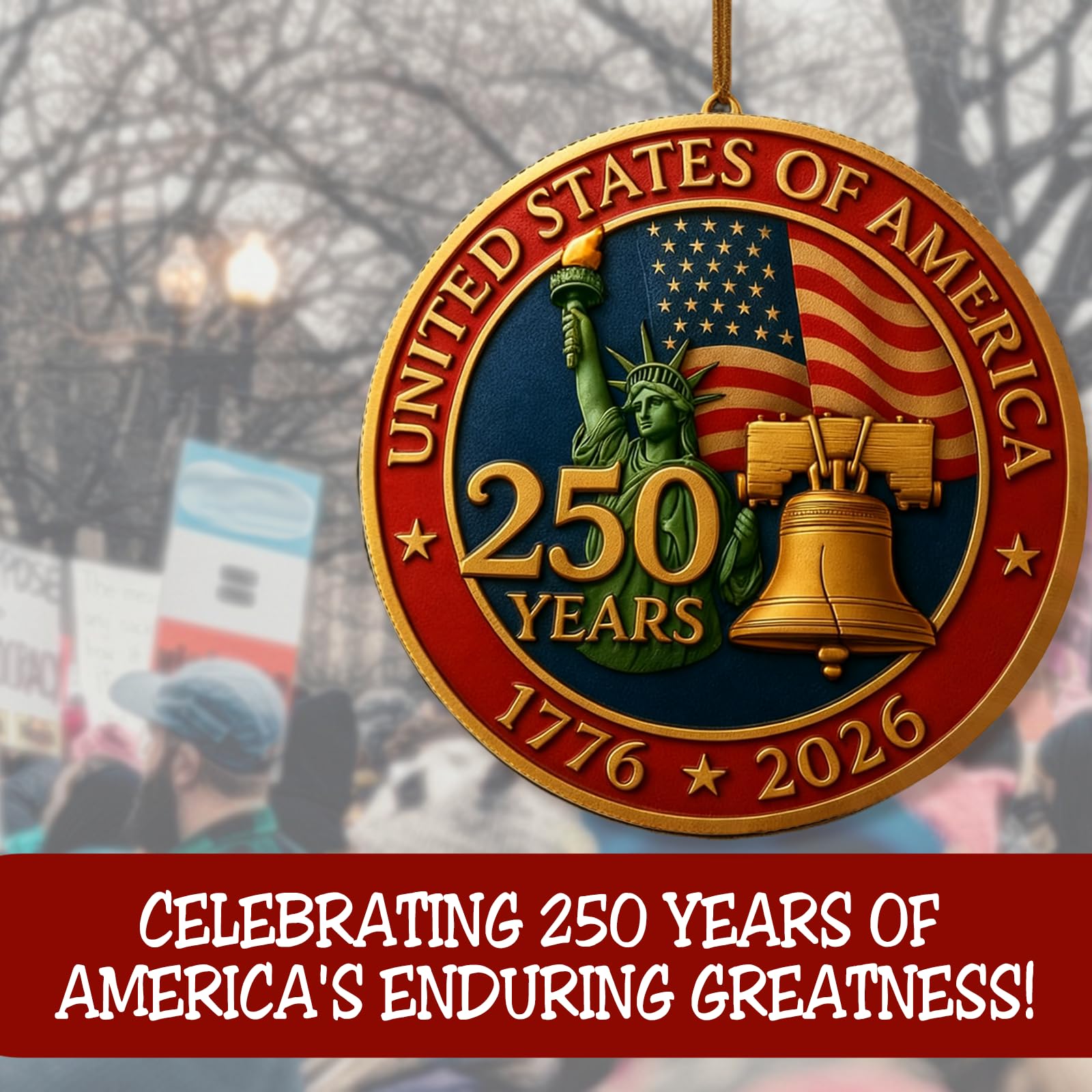 Three inch metal ornament American heritage display