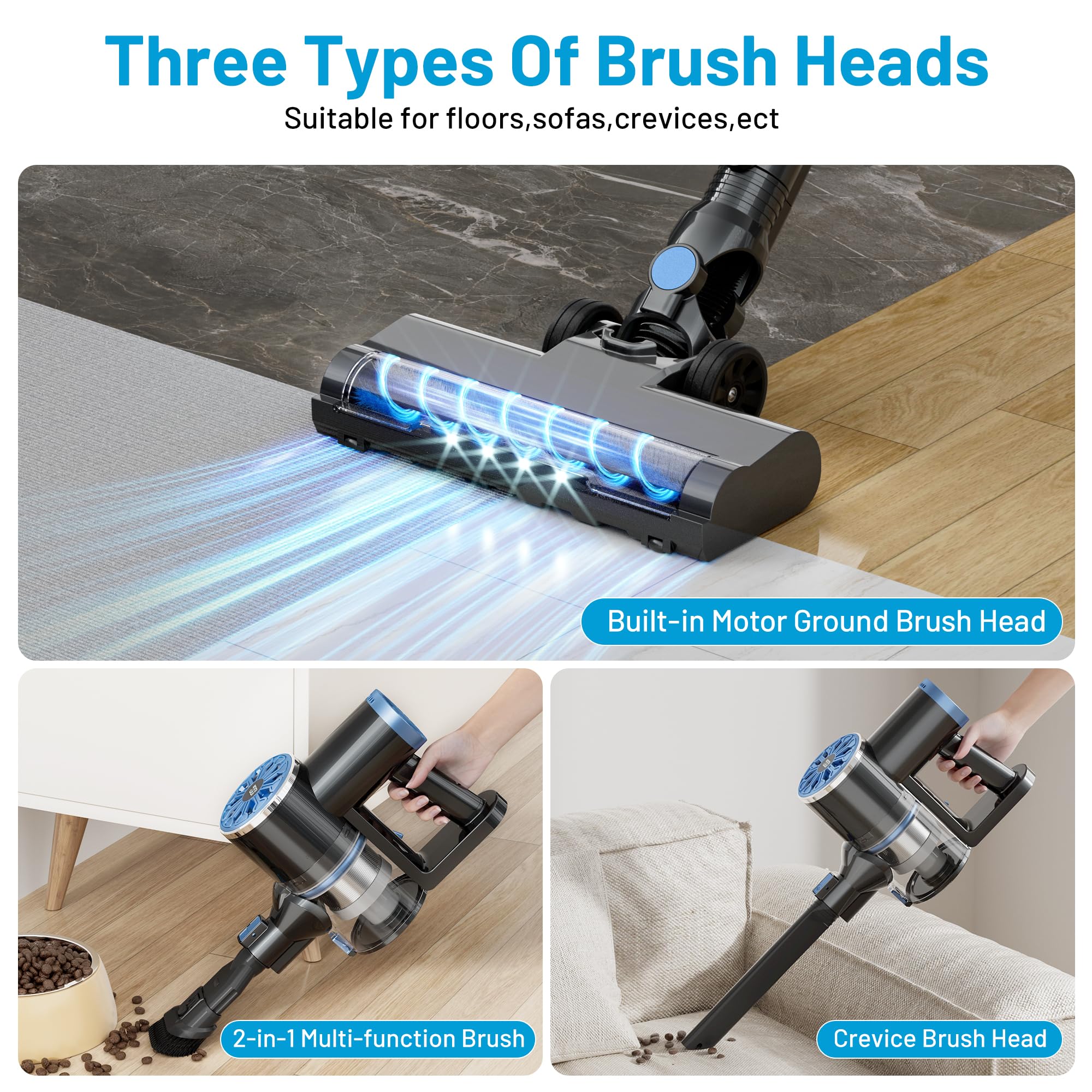 All-in-one heads for VIPSUN cordless vacuum floor brush crevice tool