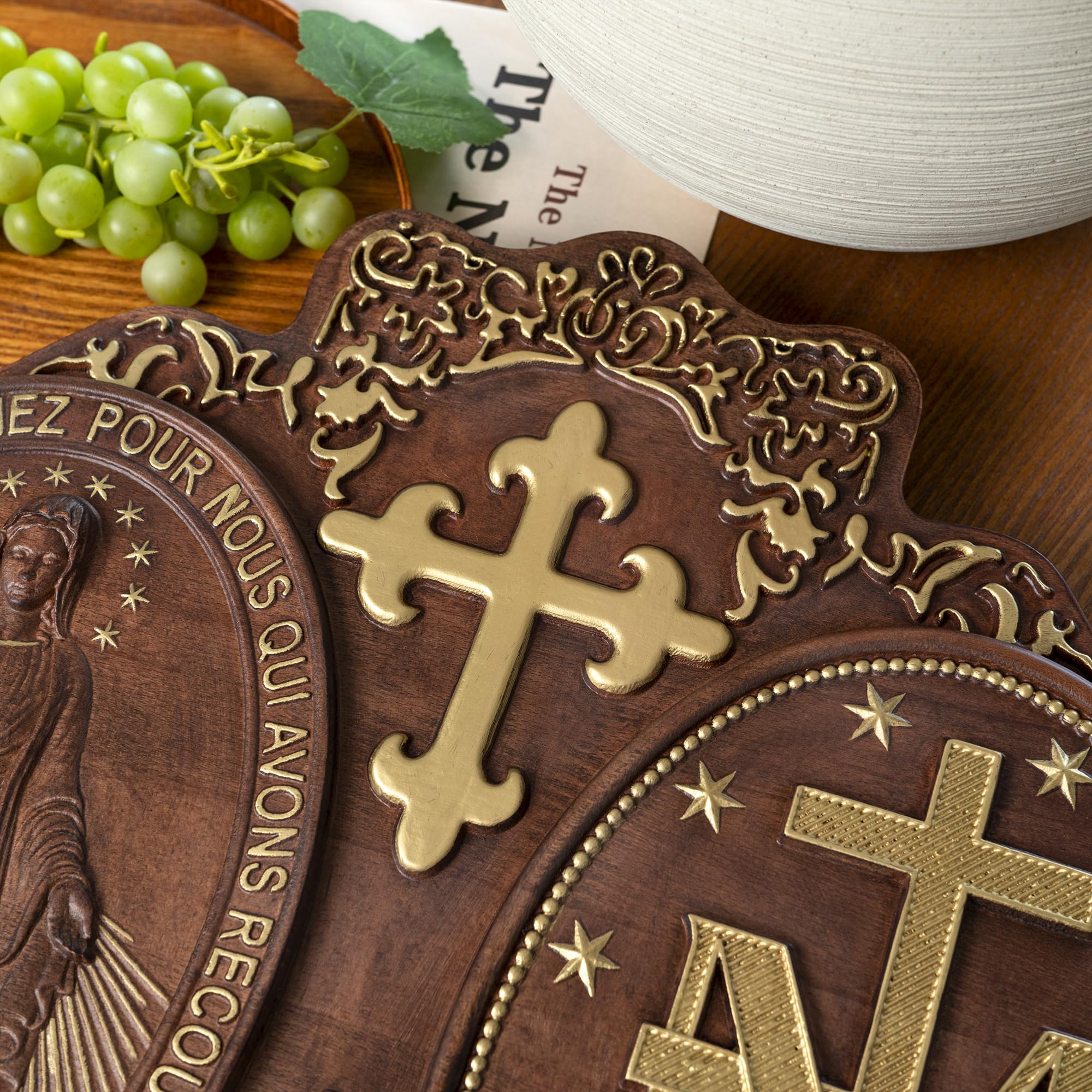 Virgin Mary miracle medal wall decor 20 inch back view