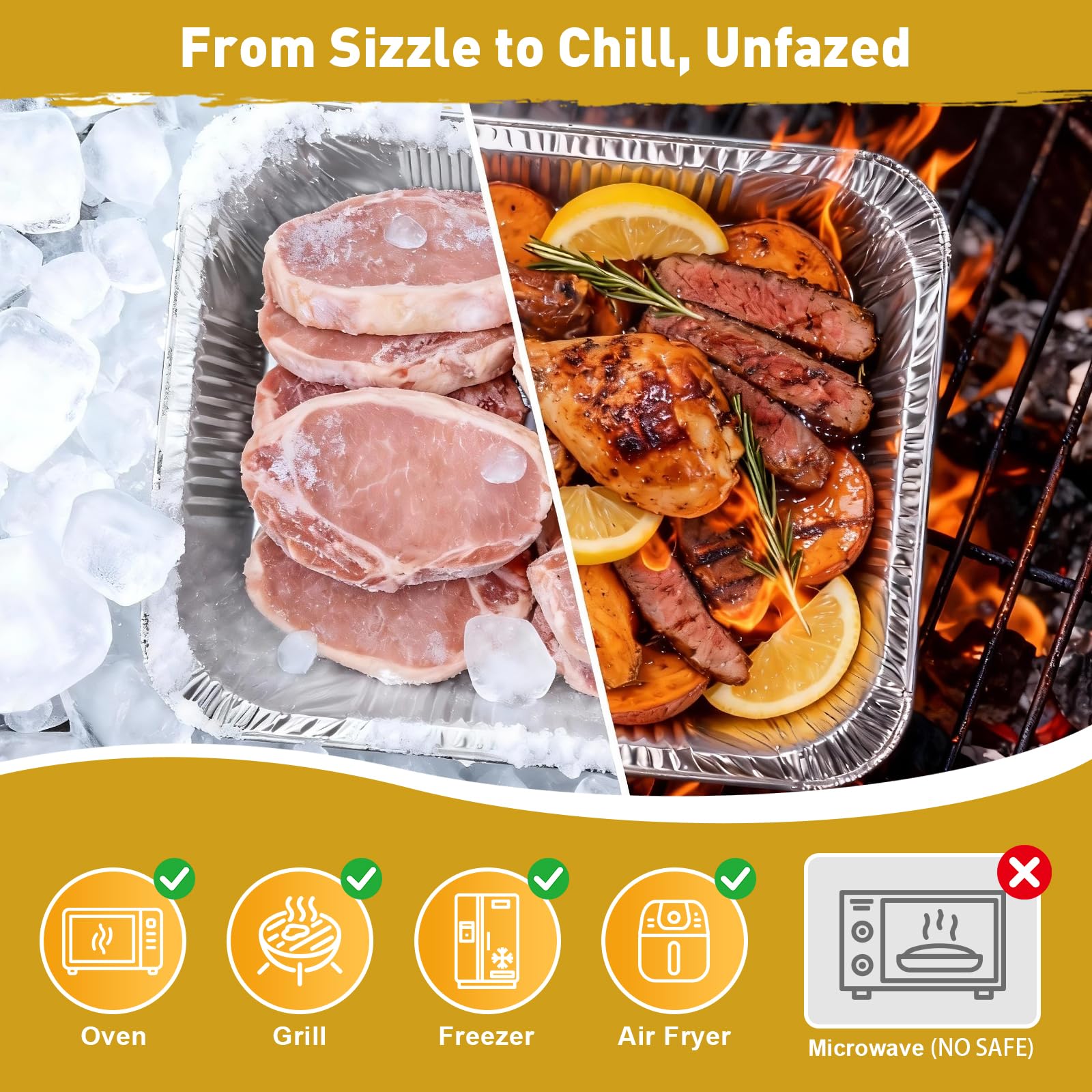 Oven and grill safe -40°F to 450°F aluminum pan