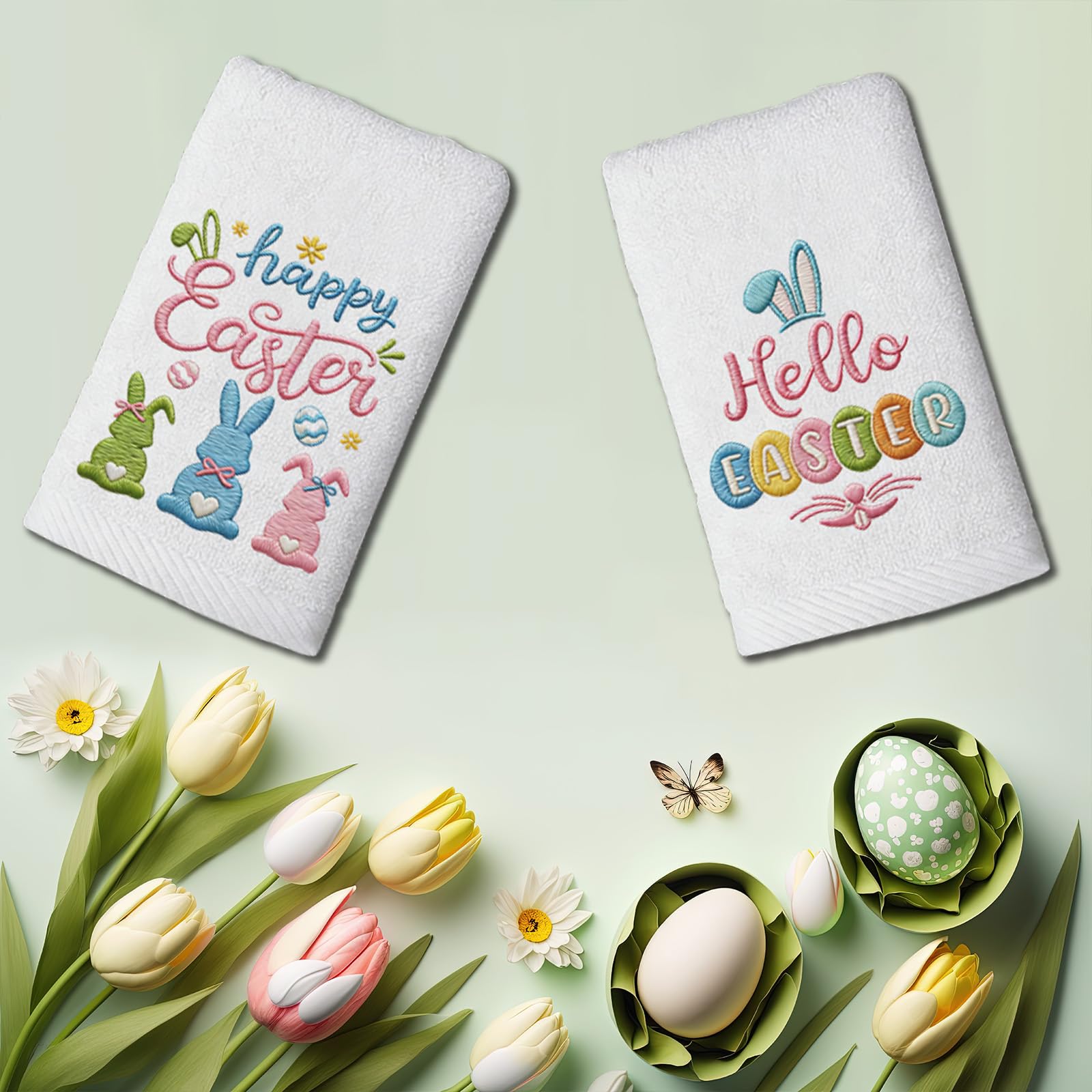 Bunny and egg design on pure cotton towels for spring gifting
