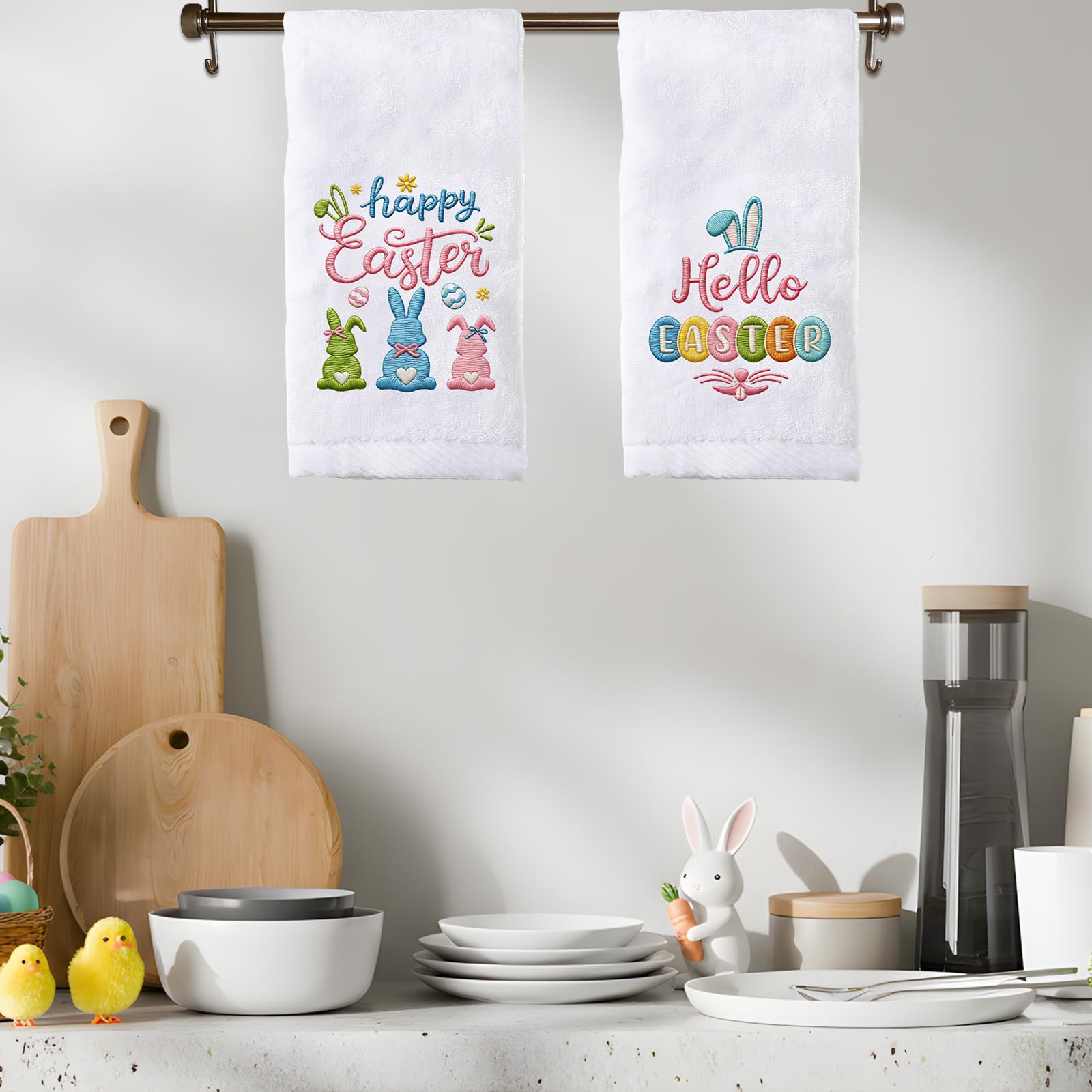 Pink and white festive towels for Easter home decoration