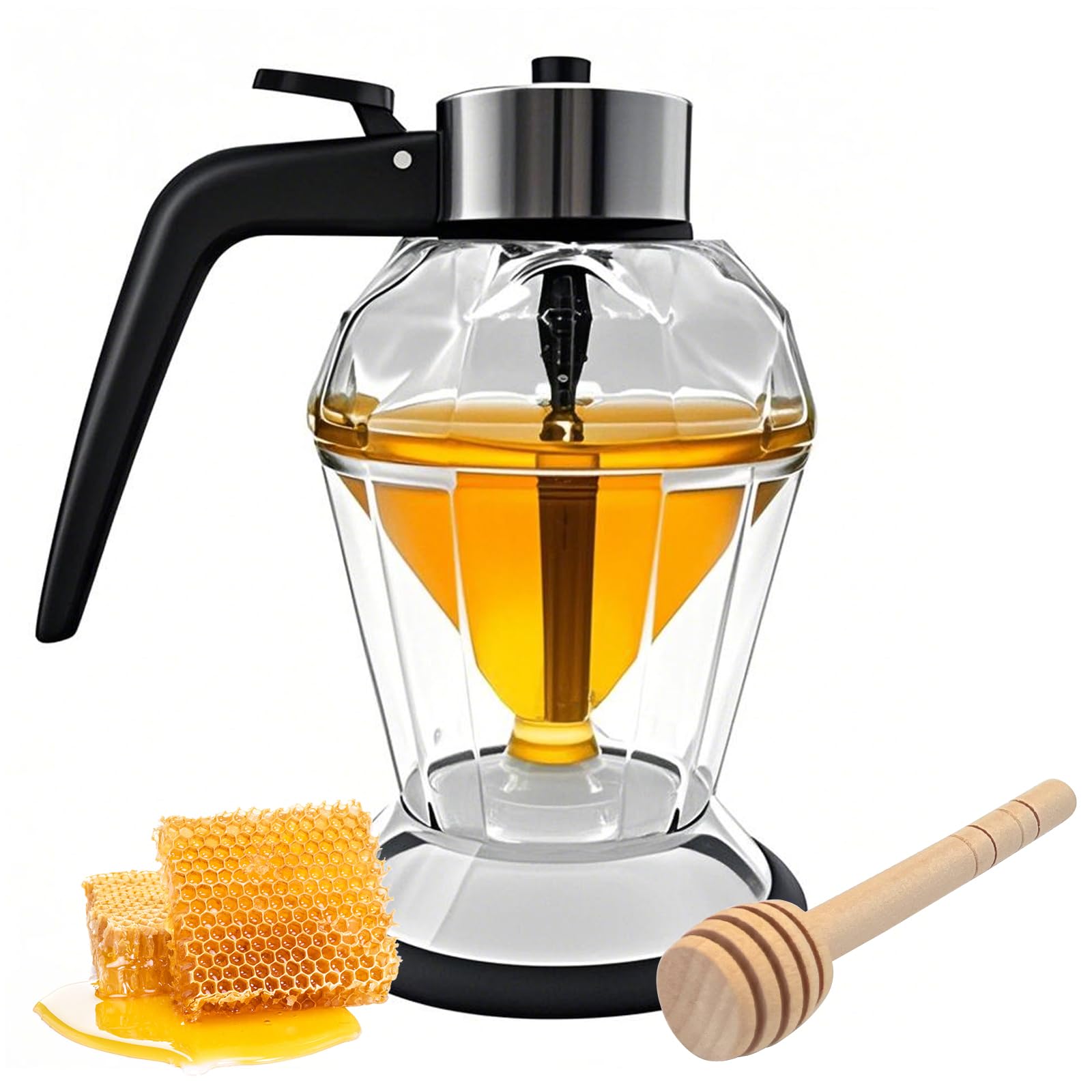 Vistron honey dispenser no drip glass with stand side view