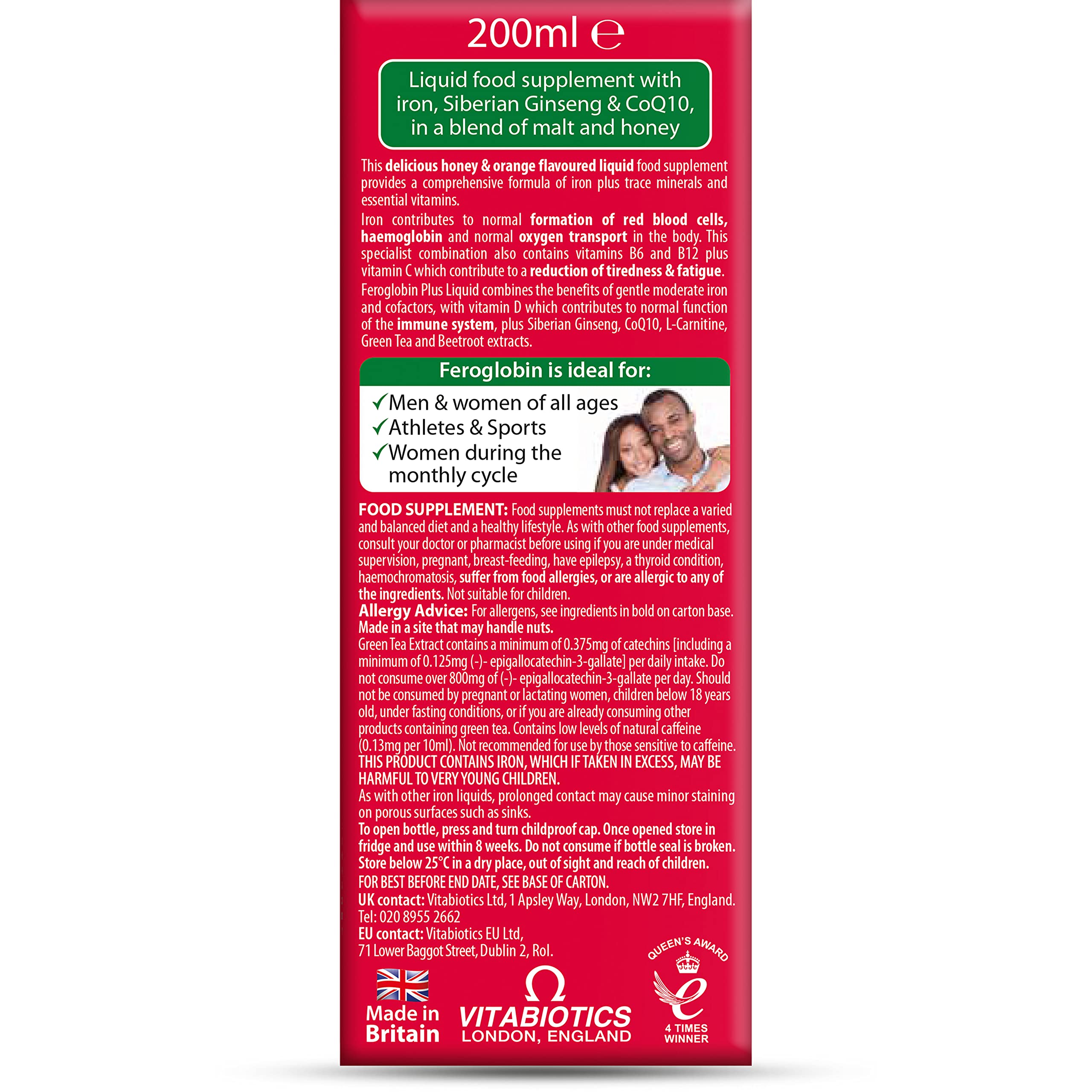 200ml bottle of Vitabiotics Feroglobin Plus Liquid