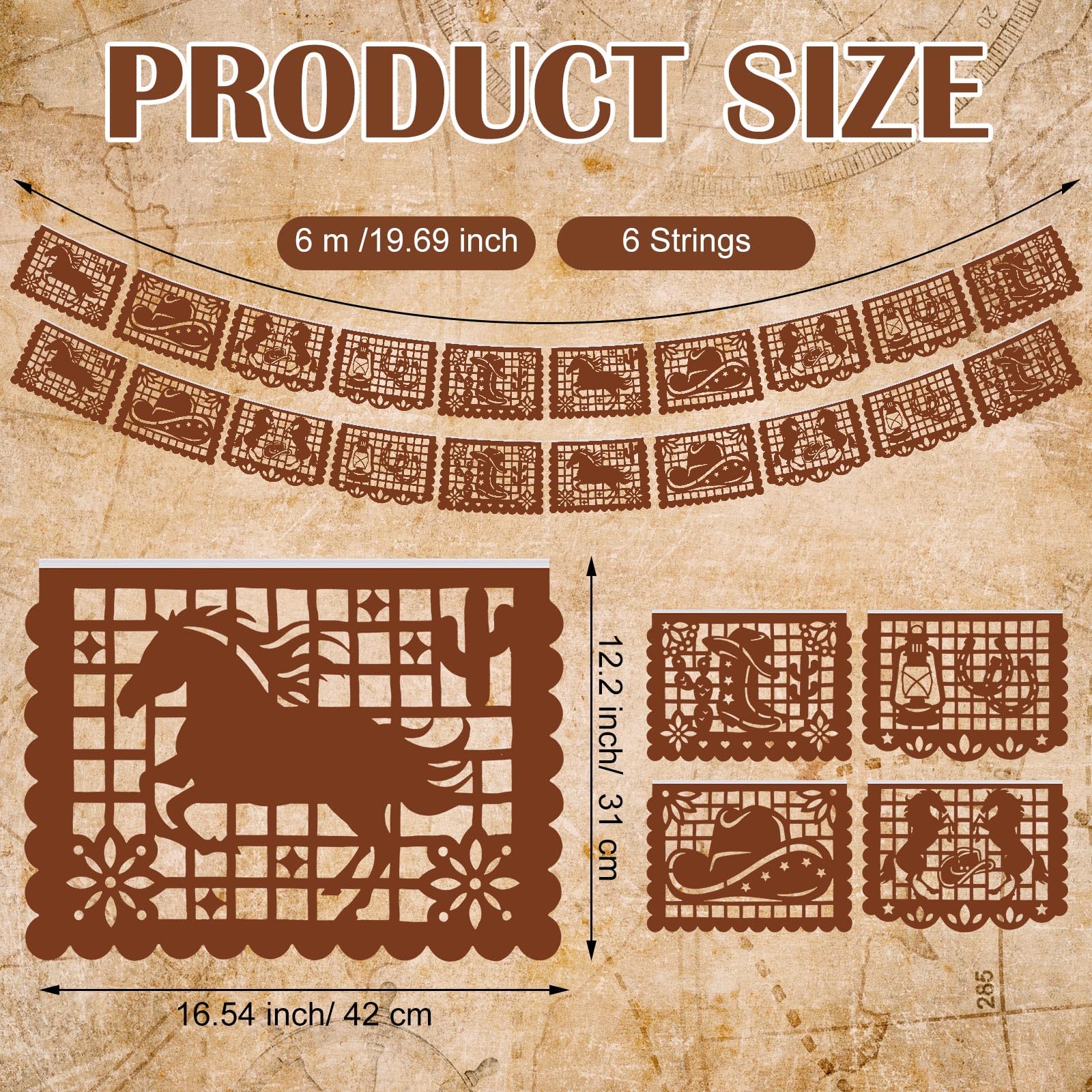 Plastic papel picado banners single piece 42 x 31 cm