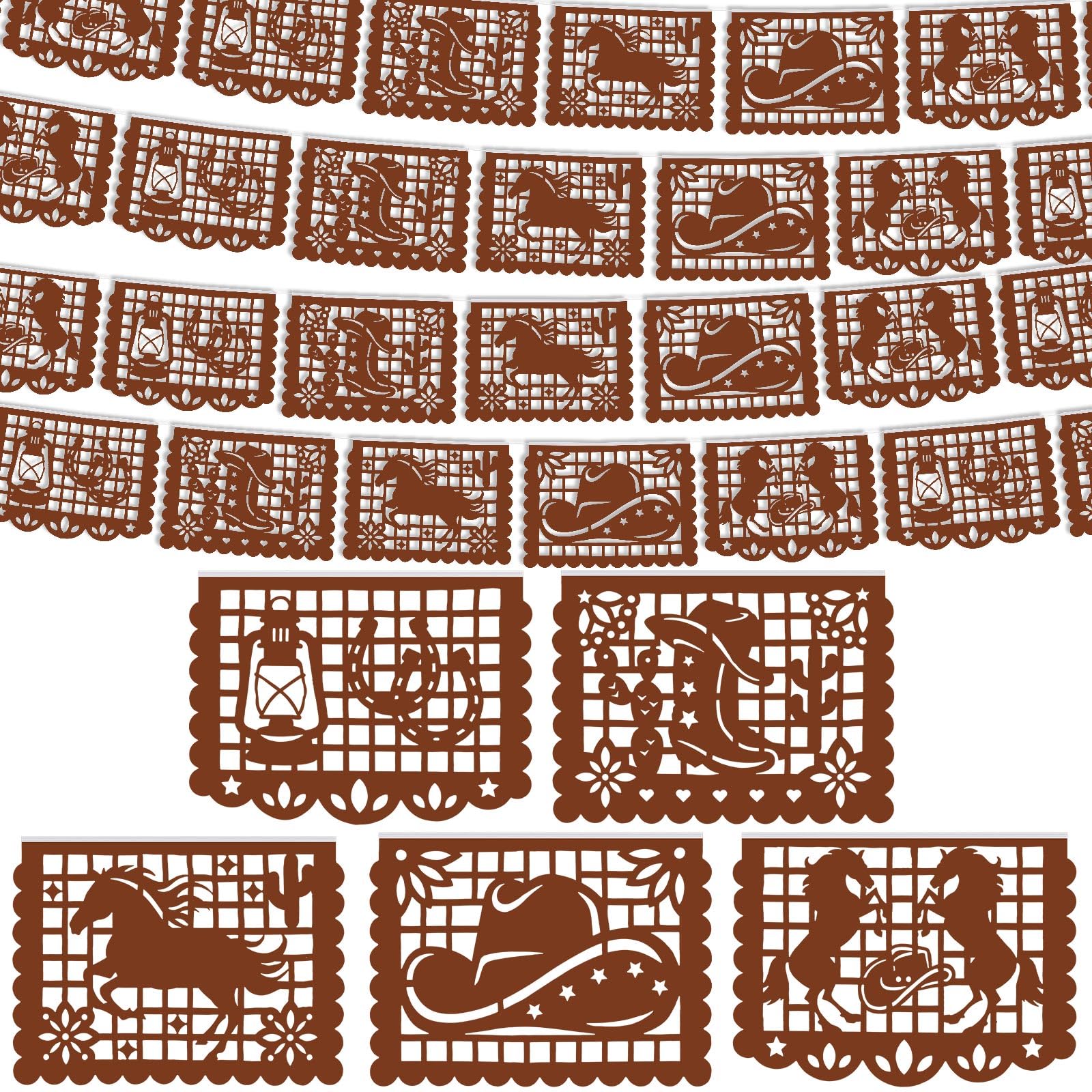 VitalCozy western cowboy papel picado banners 6-pack reddish brown