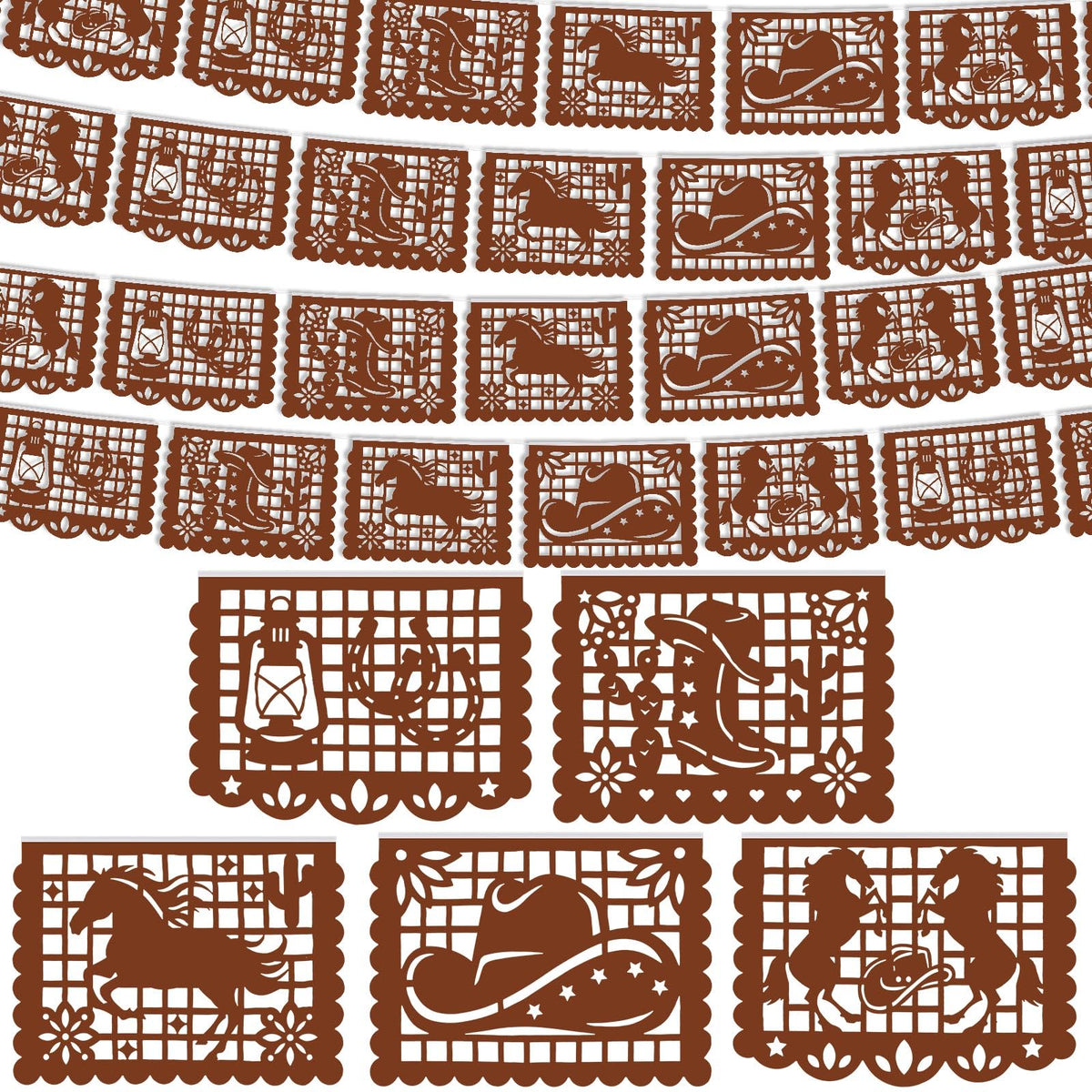 VitalCozy western cowboy papel picado banners 6-pack reddish brown